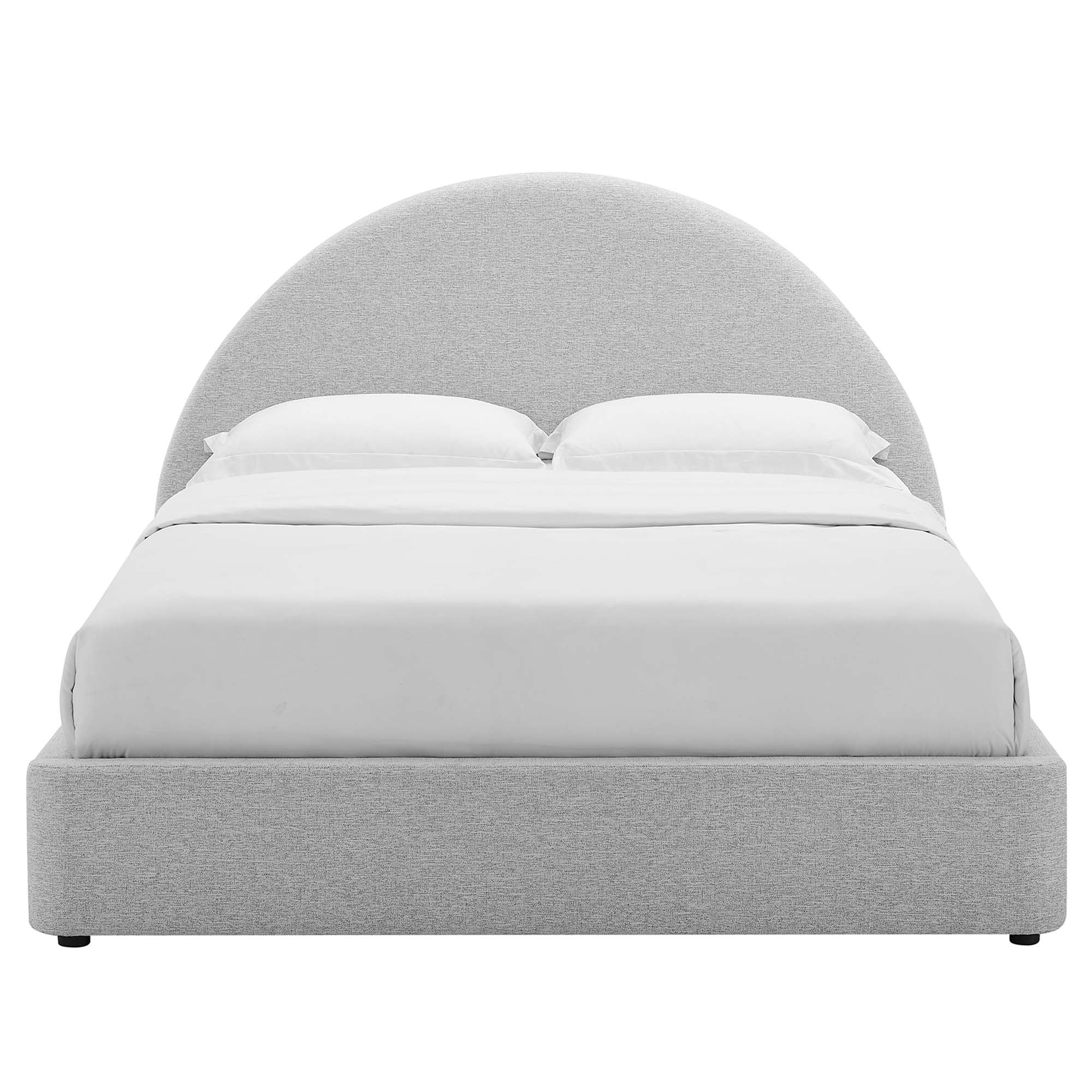 Resort Heathered Weave Light Gray Upholstered Fabric Arched Round Queen Platform Bed