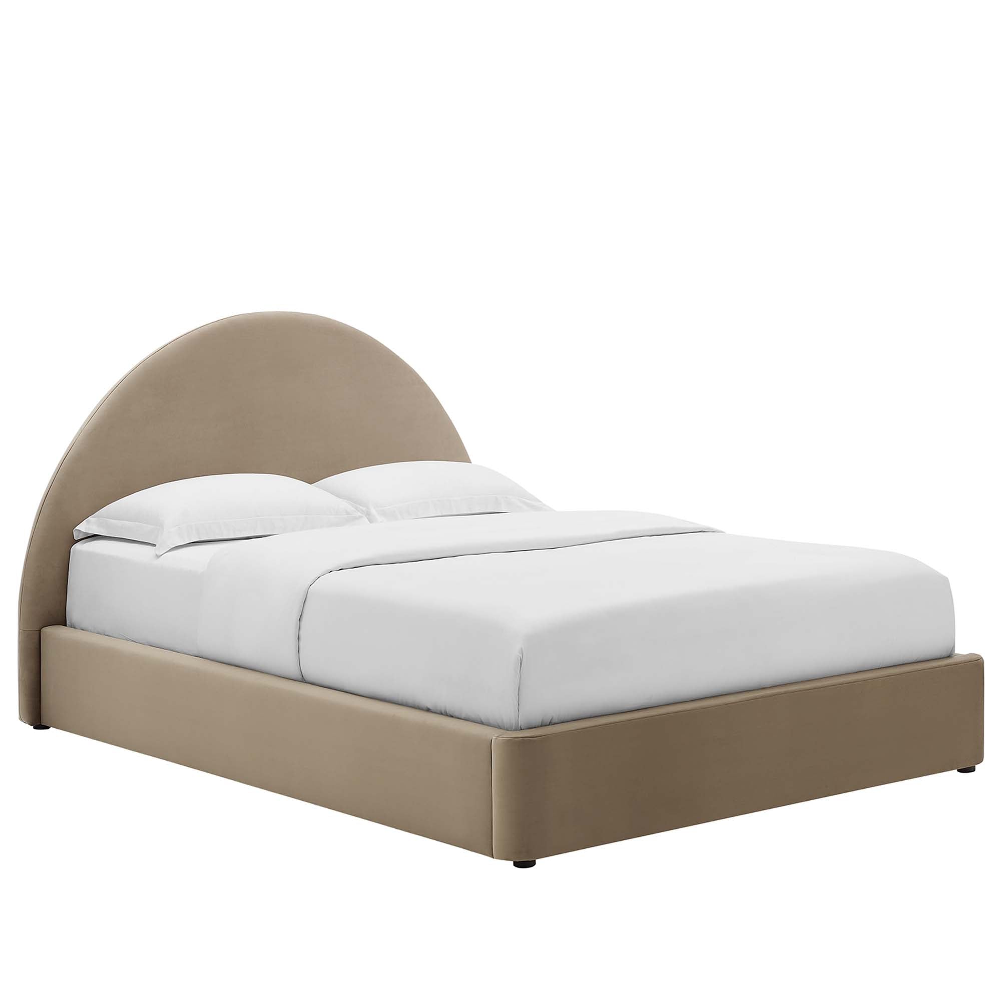 Resort Alabaster Performance Velvet Arched Round Queen Platform Bed