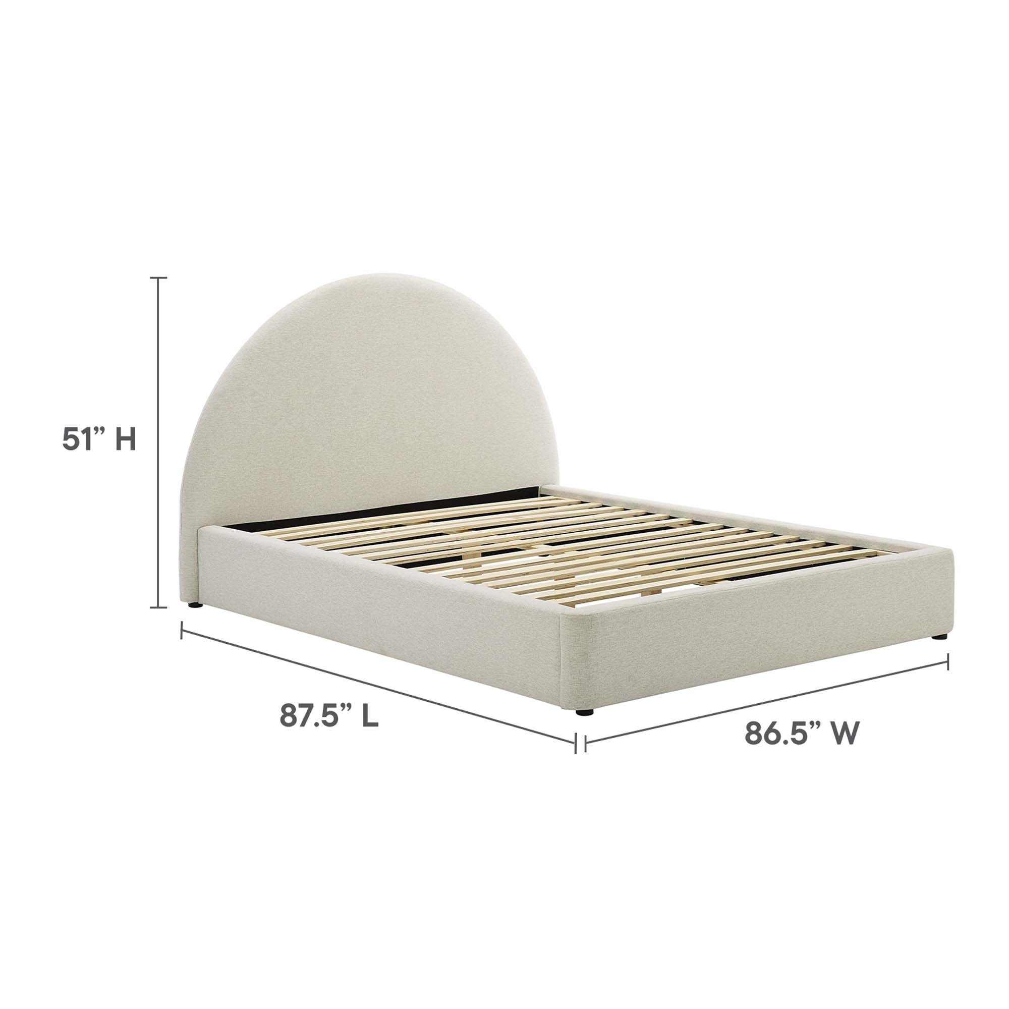 Resort Upholstered Fabric Arched Round King Platform Bed, Heathered Weave Ivory