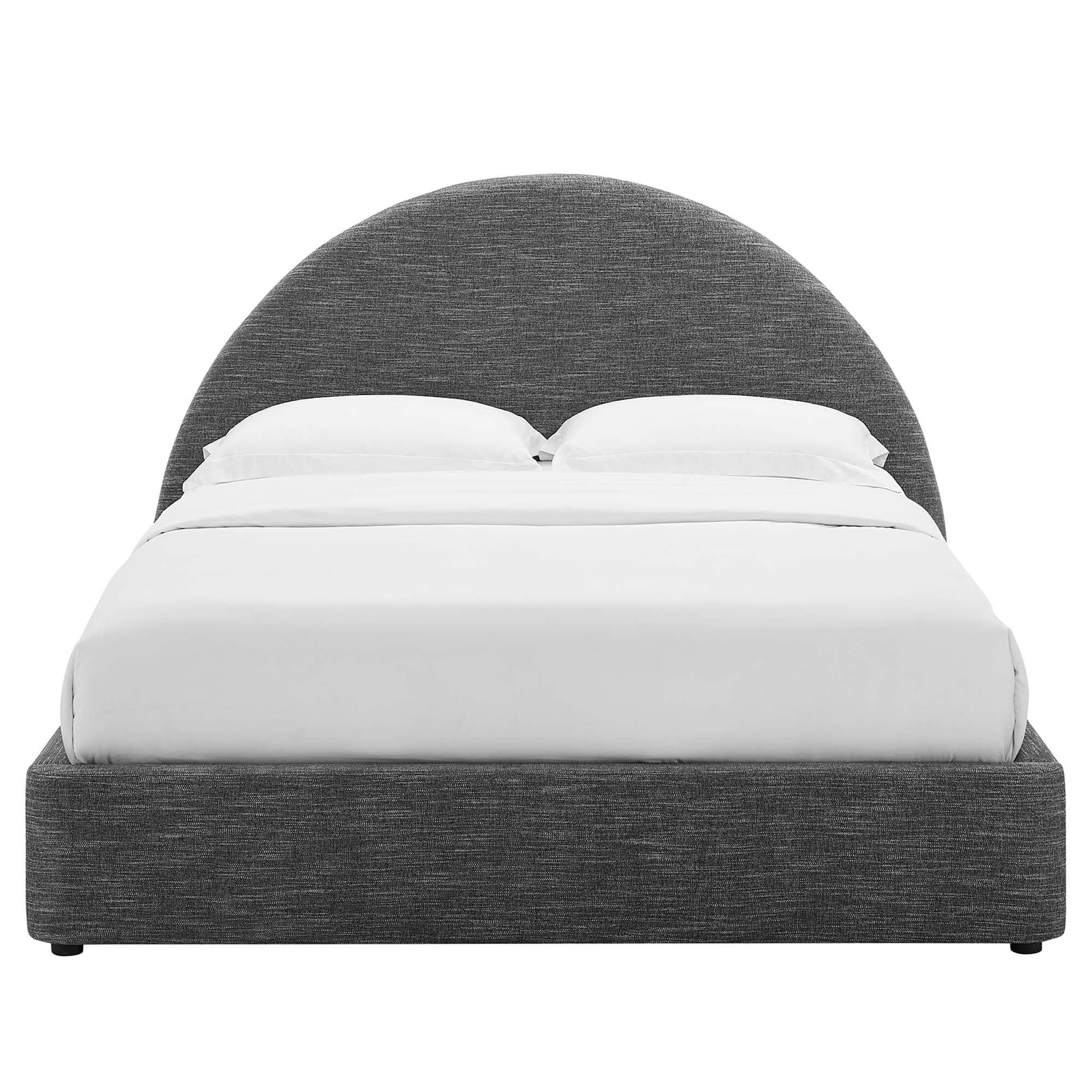 Resort Heathered Weave Slate Upholstered Fabric Arched Round King Platform Bed