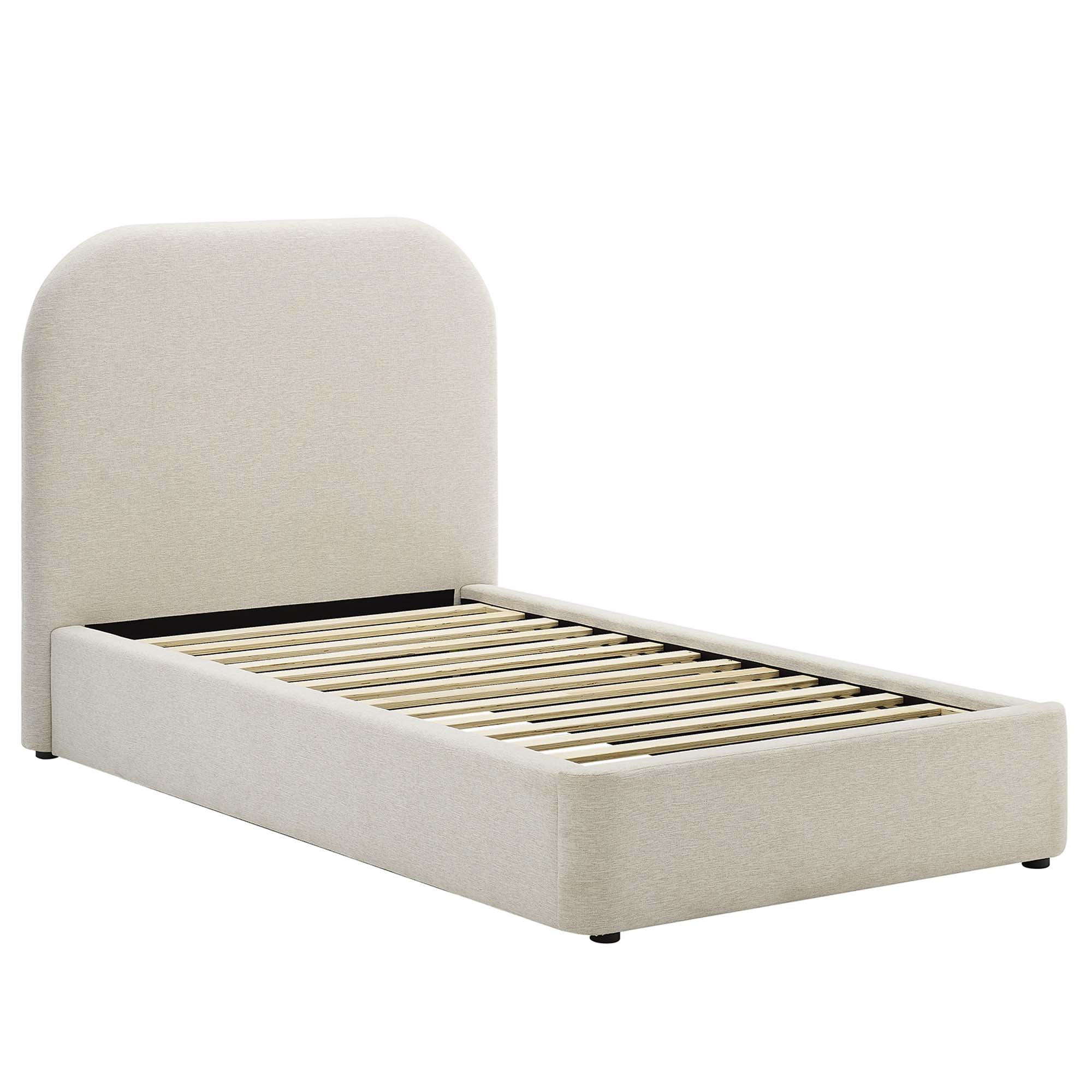 Keynote Upholstered Fabric Curved Twin Platform Bed, Heathered Weave Ivory