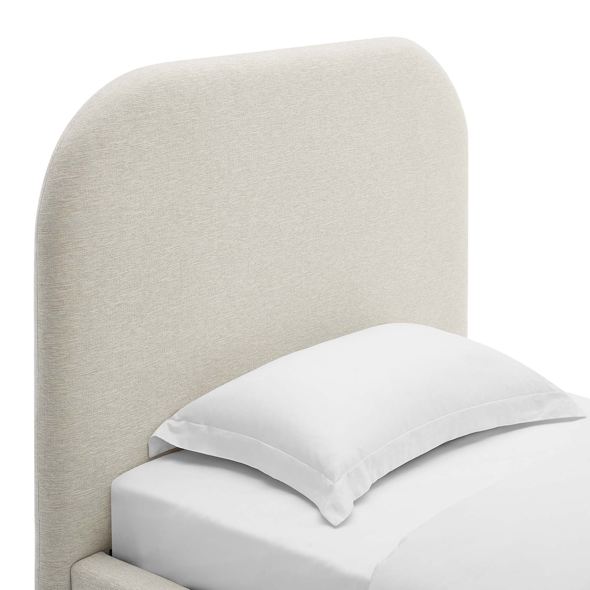 Keynote Upholstered Fabric Curved Twin Platform Bed, Heathered Weave Ivory