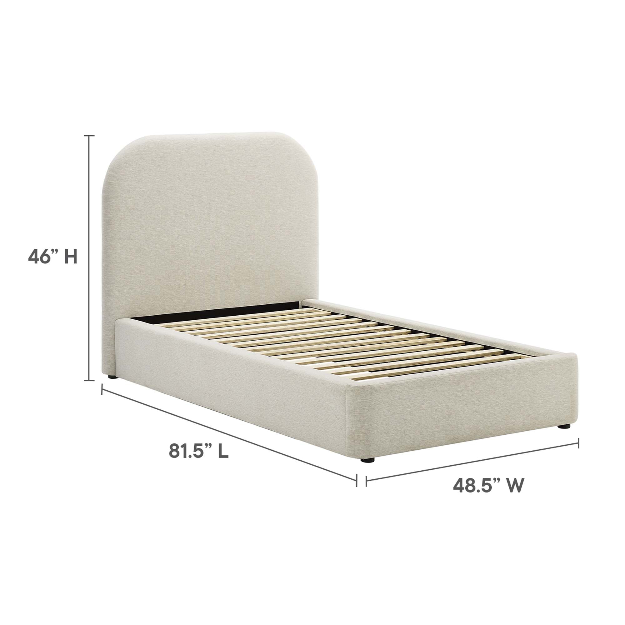 Keynote Upholstered Fabric Curved Twin Platform Bed, Heathered Weave Ivory