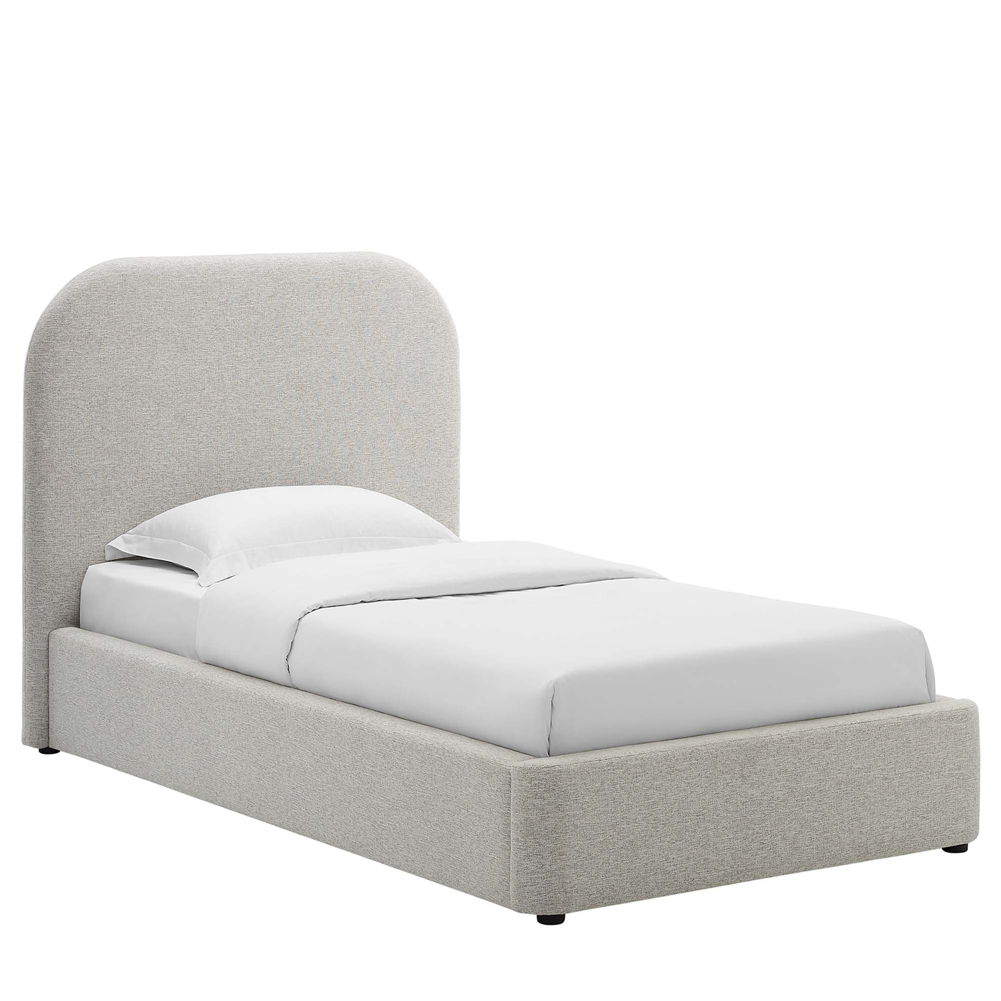 Keynote Heathered Weave Light Gray Upholstered Fabric Curved Twin Platform Bed