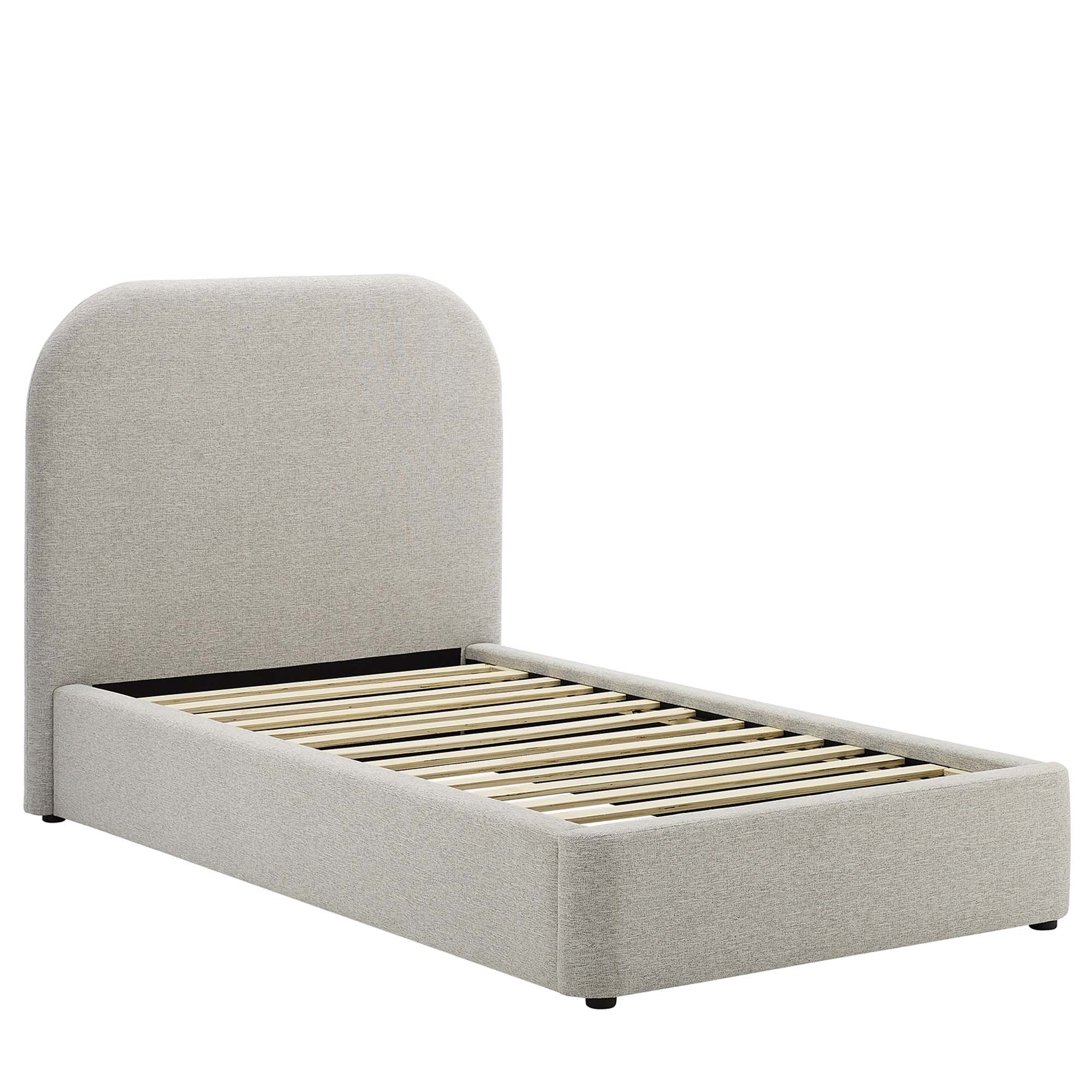 Keynote Heathered Weave Light Gray Upholstered Fabric Curved Twin Platform Bed