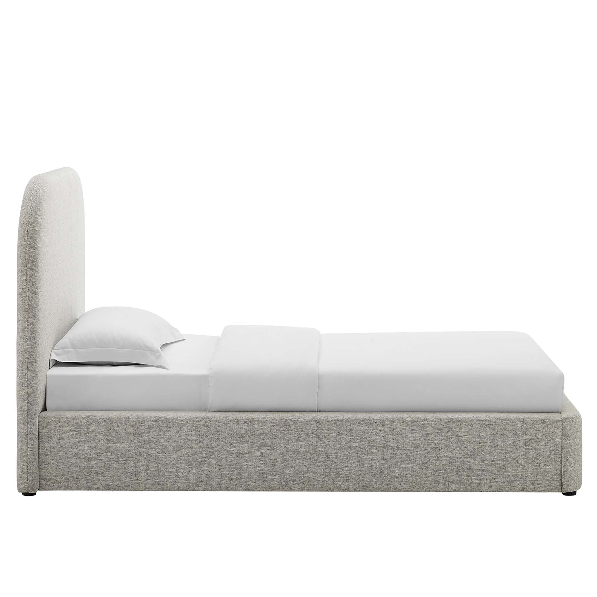 Keynote Heathered Weave Light Gray Upholstered Fabric Curved Twin Platform Bed