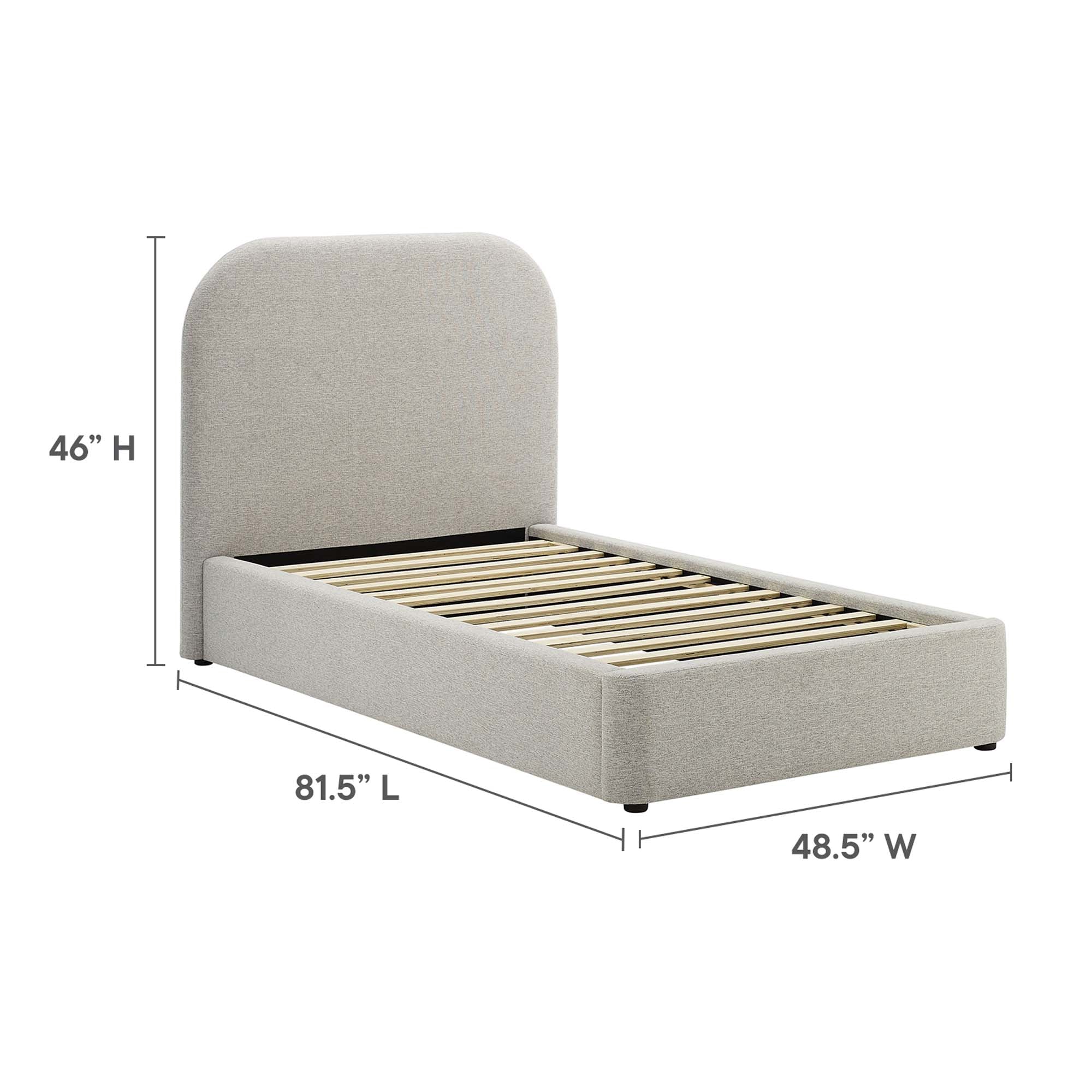 Keynote Heathered Weave Light Gray Upholstered Fabric Curved Twin Platform Bed