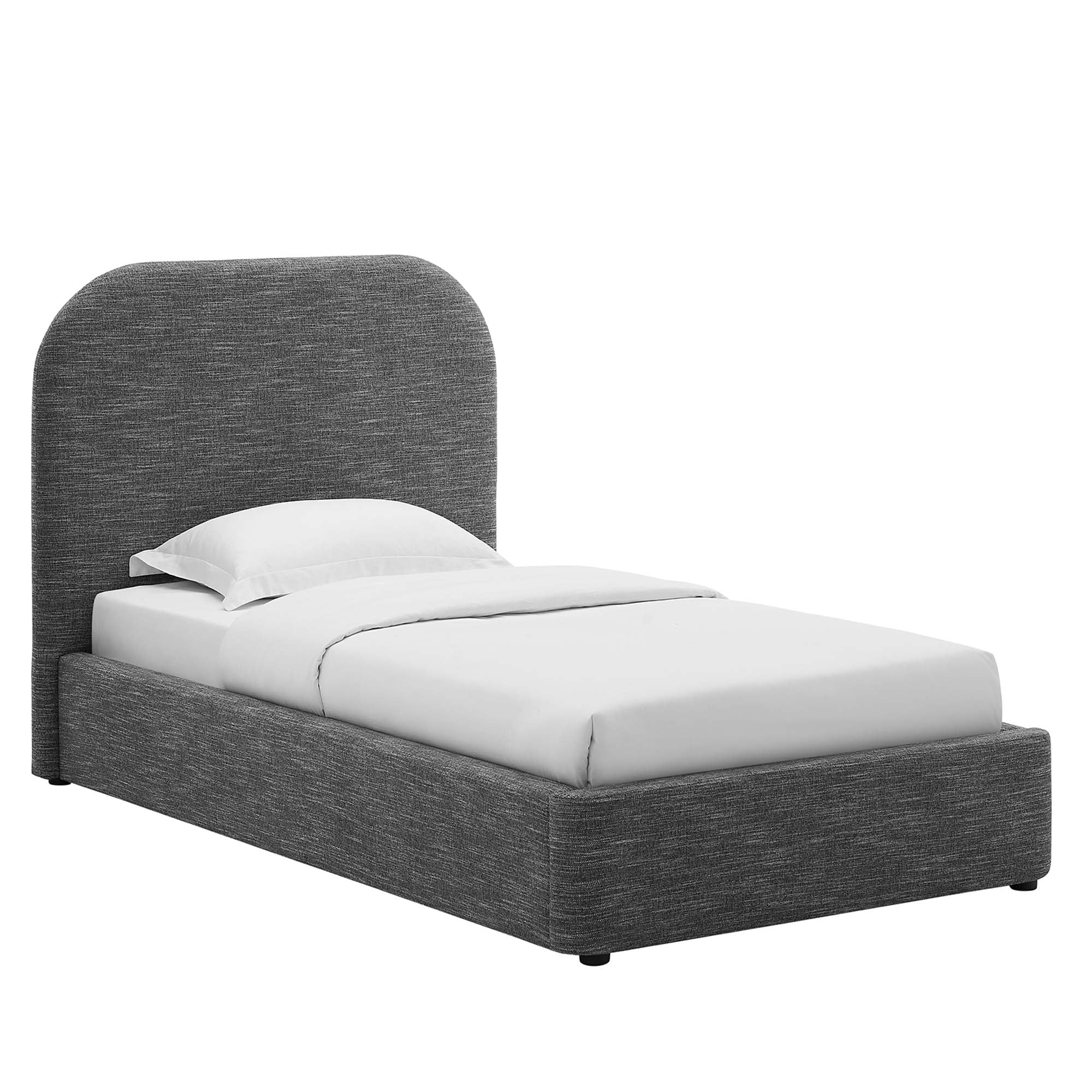 Keynote Heathered Weave Light Gray Upholstered Fabric Curved Twin Platform Bed