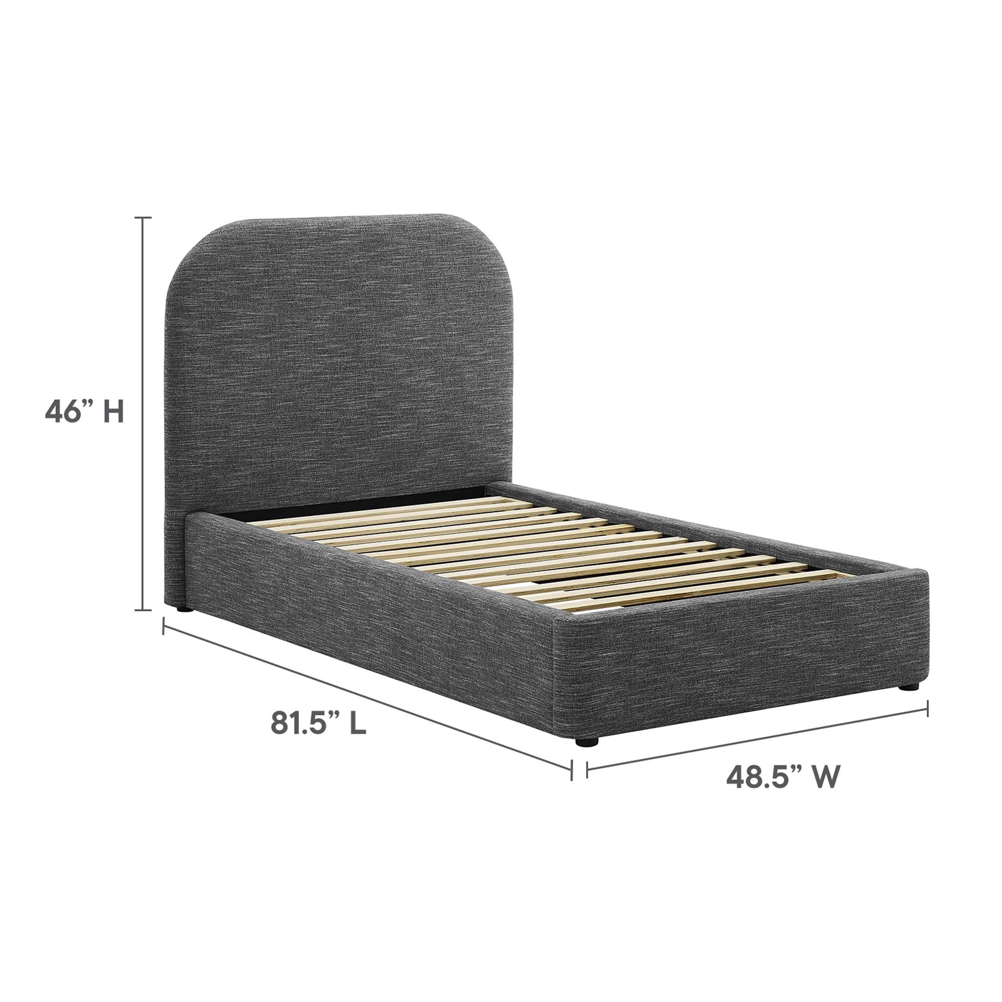 Keynote Upholstered Fabric Curved Twin Platform Bed, Heathered Weave Slate
