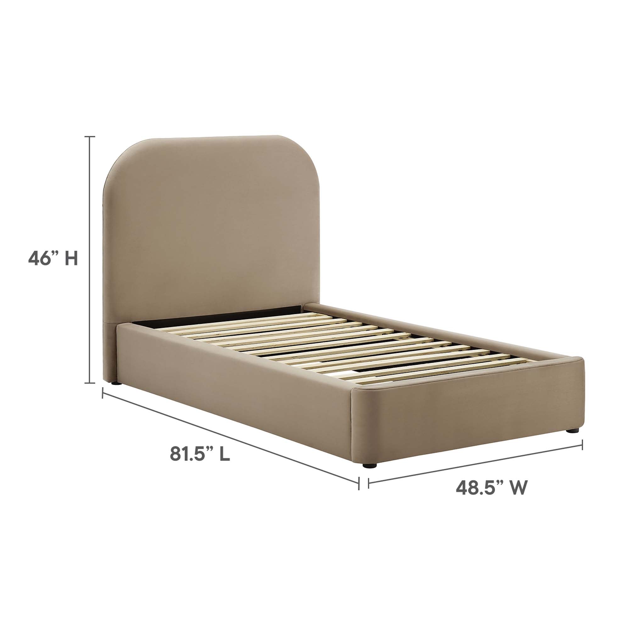 Keynote Taupe Performance Velvet Curved Twin Platform Bed