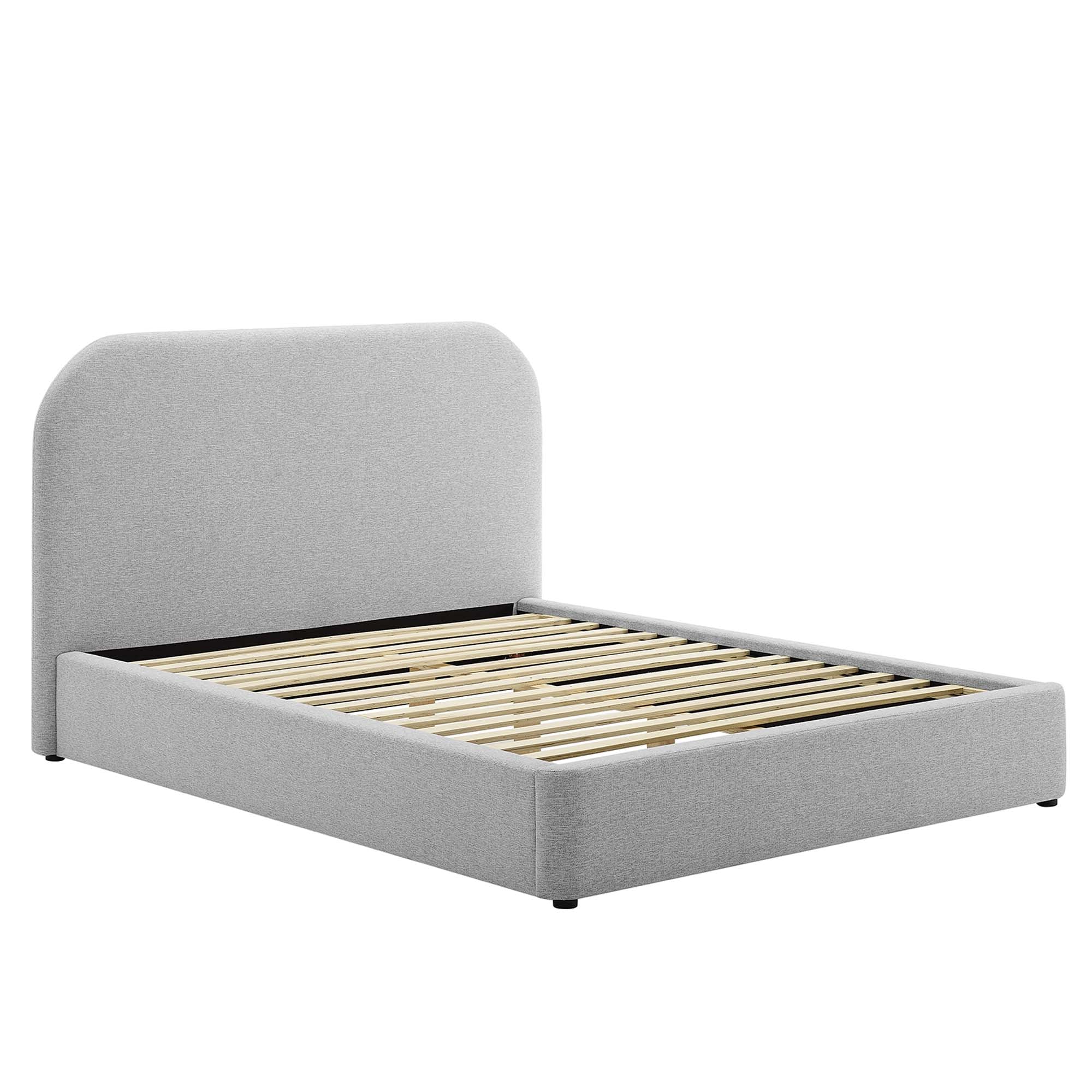 Keynote Heathered Weave Light Gray Upholstered Fabric Curved Full Platform Bed