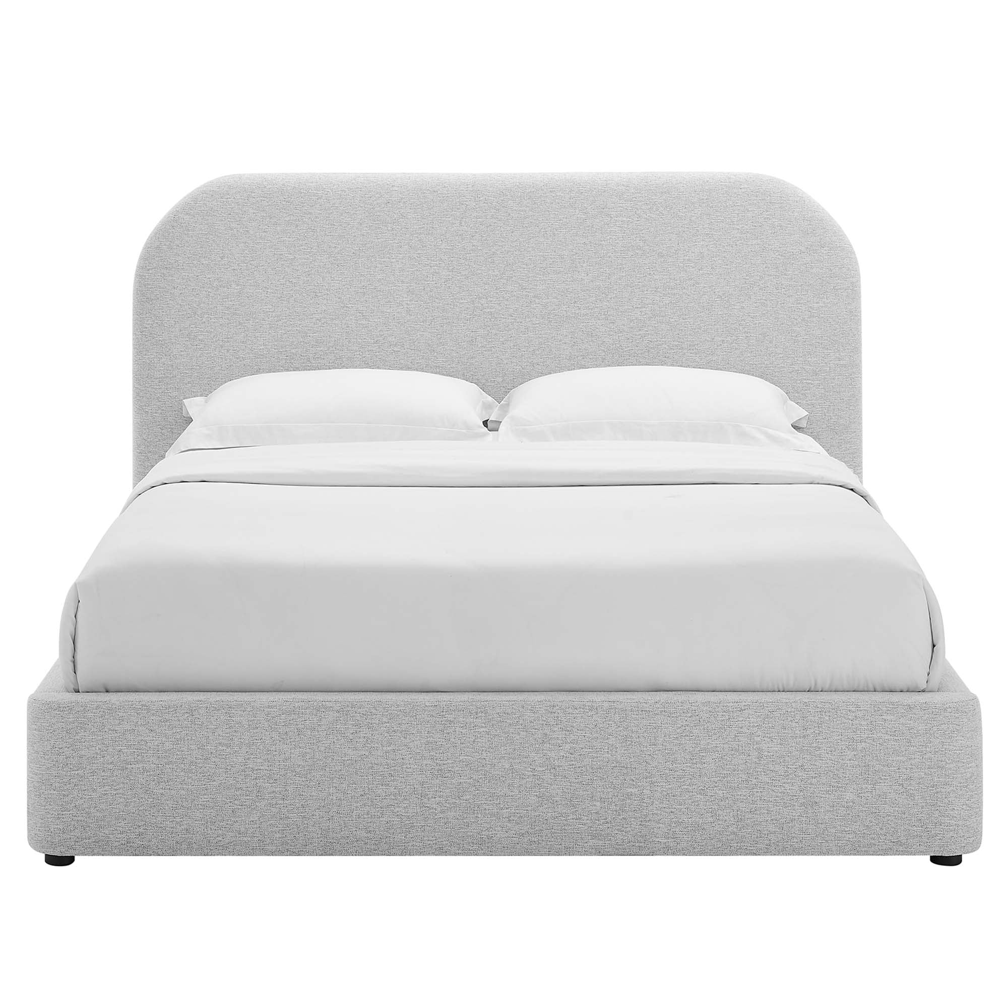 Keynote Heathered Weave Light Gray Upholstered Fabric Curved Full Platform Bed