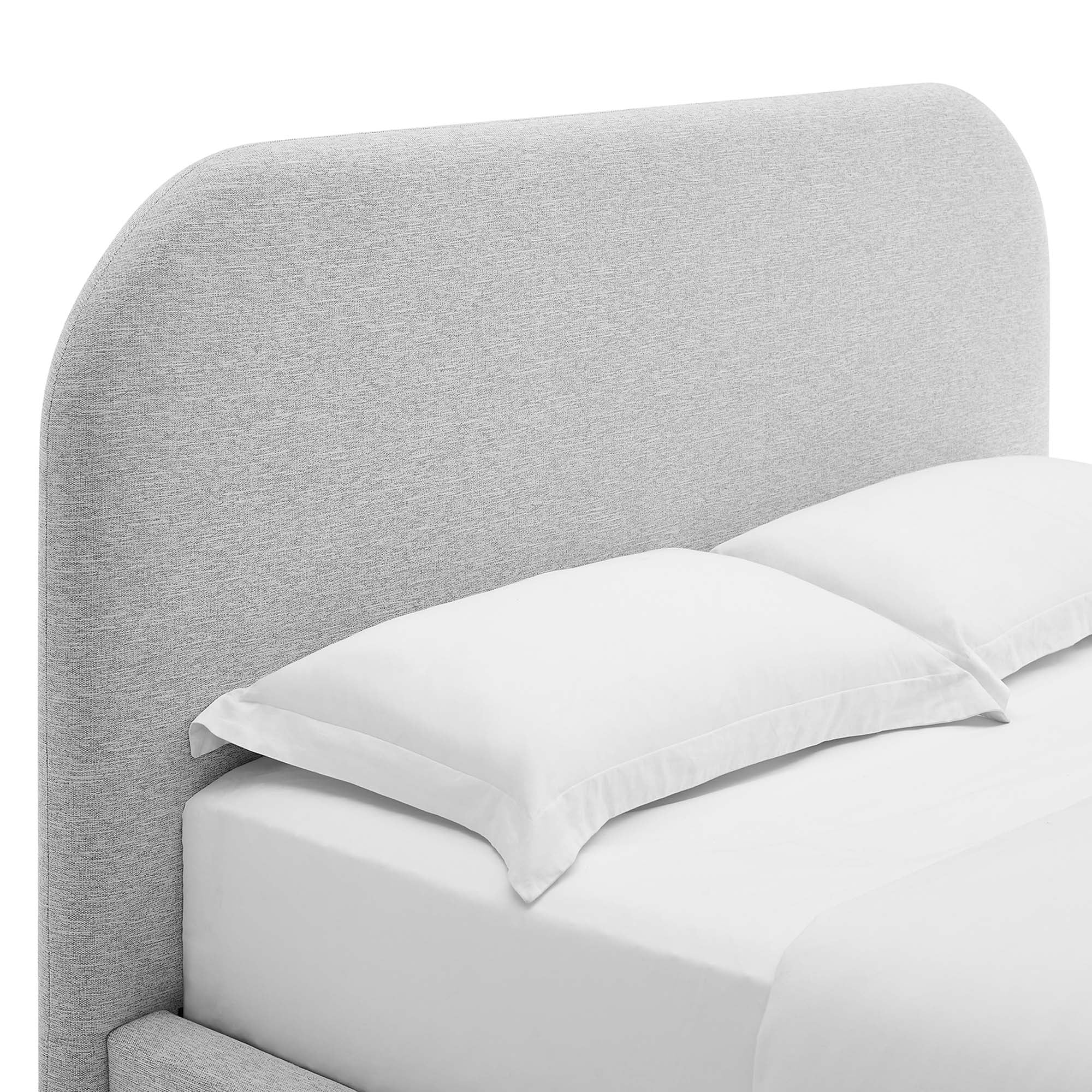 Keynote Heathered Weave Light Gray Upholstered Fabric Curved Full Platform Bed