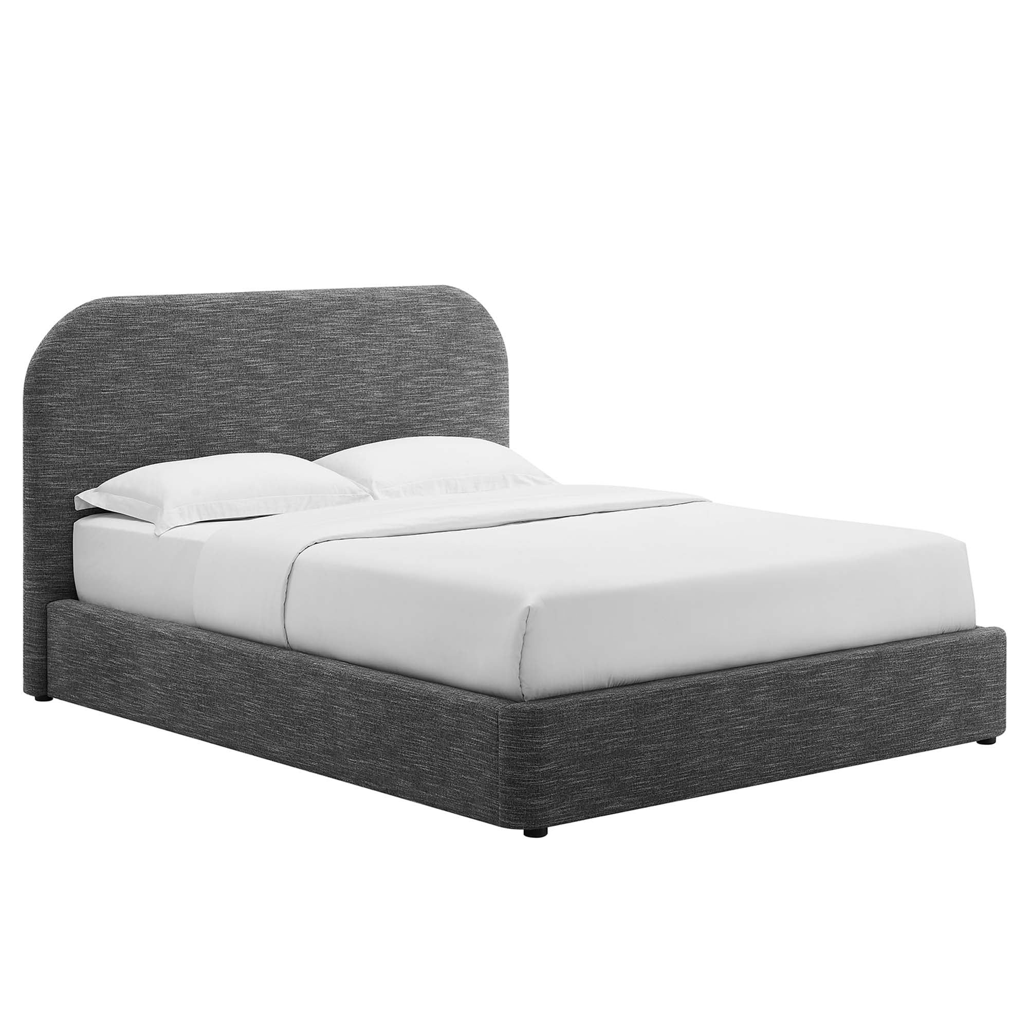 Keynote Heathered Weave Light Gray Upholstered Fabric Curved Full Platform Bed