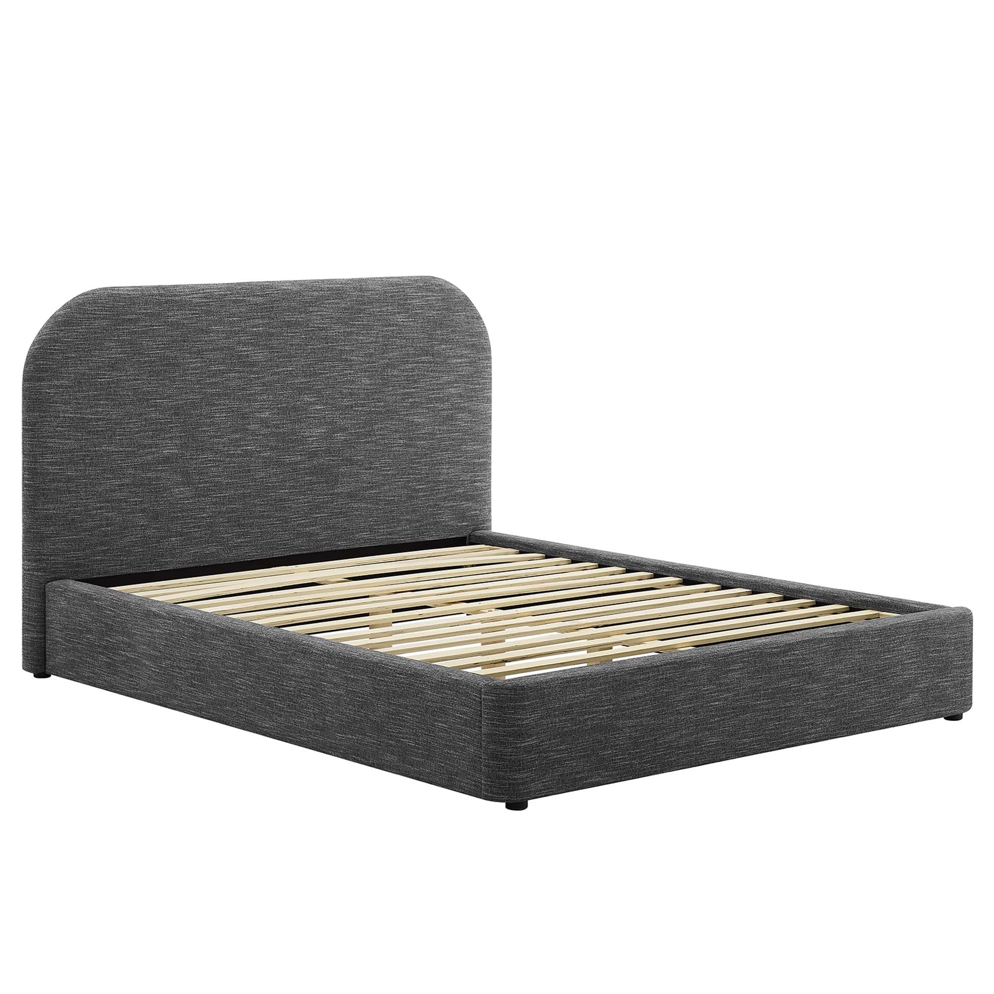 Keynote Upholstered Fabric Curved Full Platform Bed, Heathered Weave Slate
