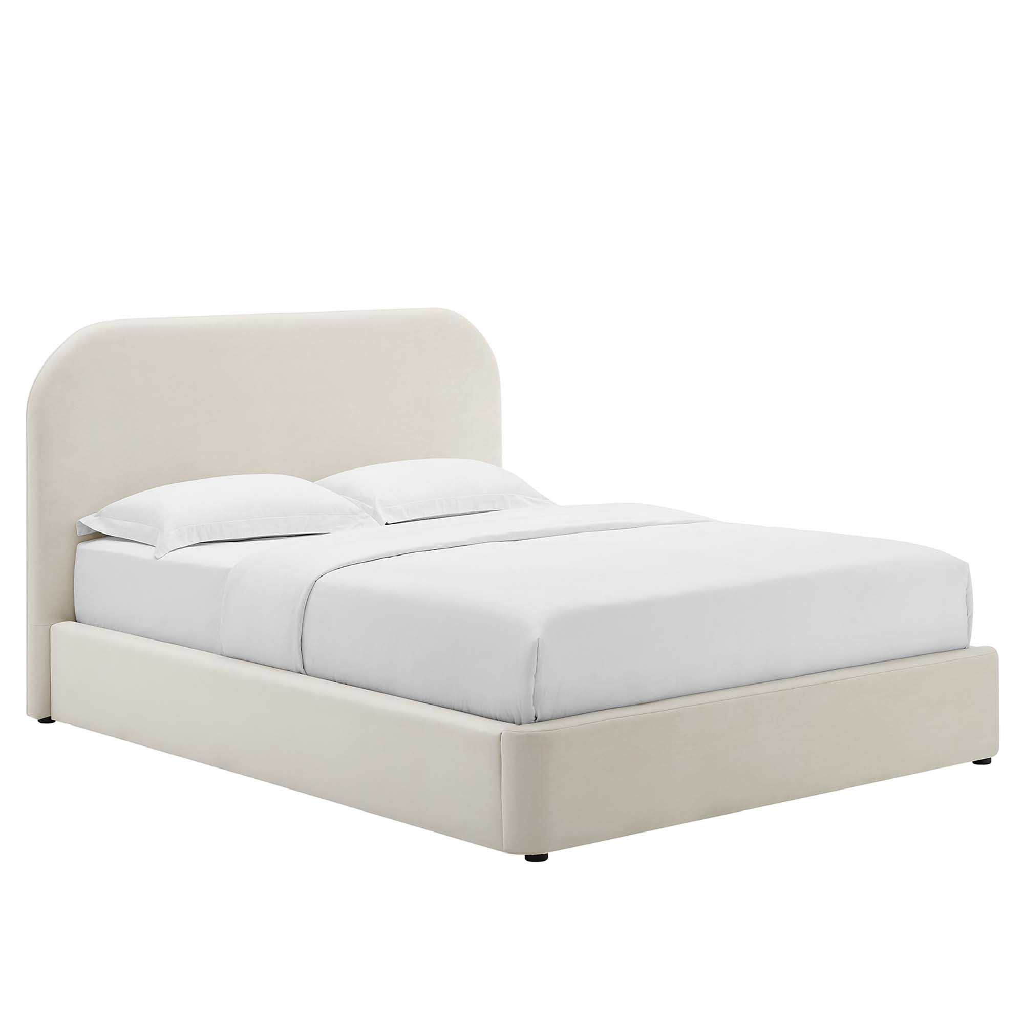 Keynote Alabaster Performance Velvet Curved Full Platform Bed