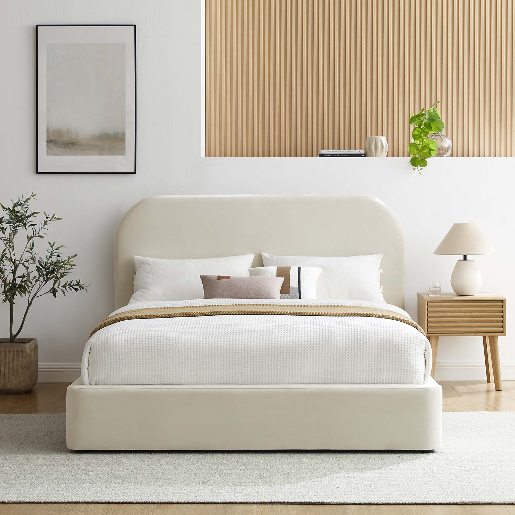Keynote Alabaster Performance Velvet Curved Full Platform Bed