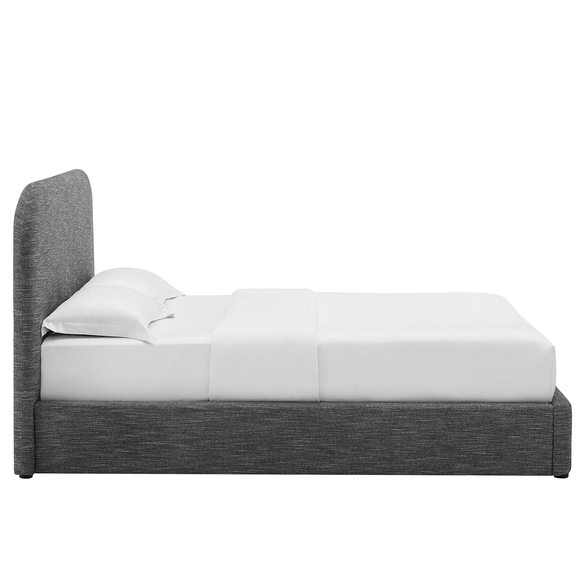 Keynote Heathered Weave Slate Upholstered Fabric Curved Queen Platform Bed