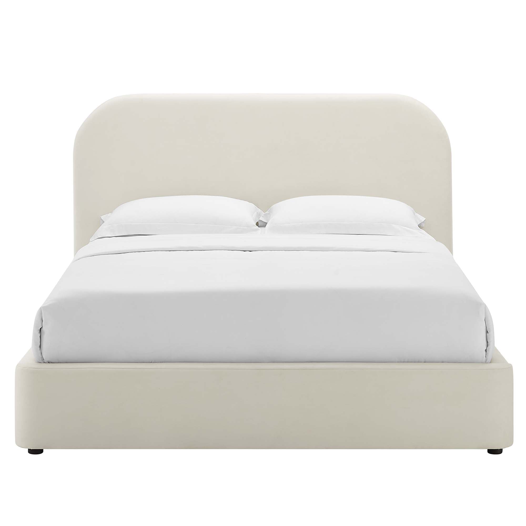Keynote Alabaster Performance Velvet Curved Queen Platform Bed