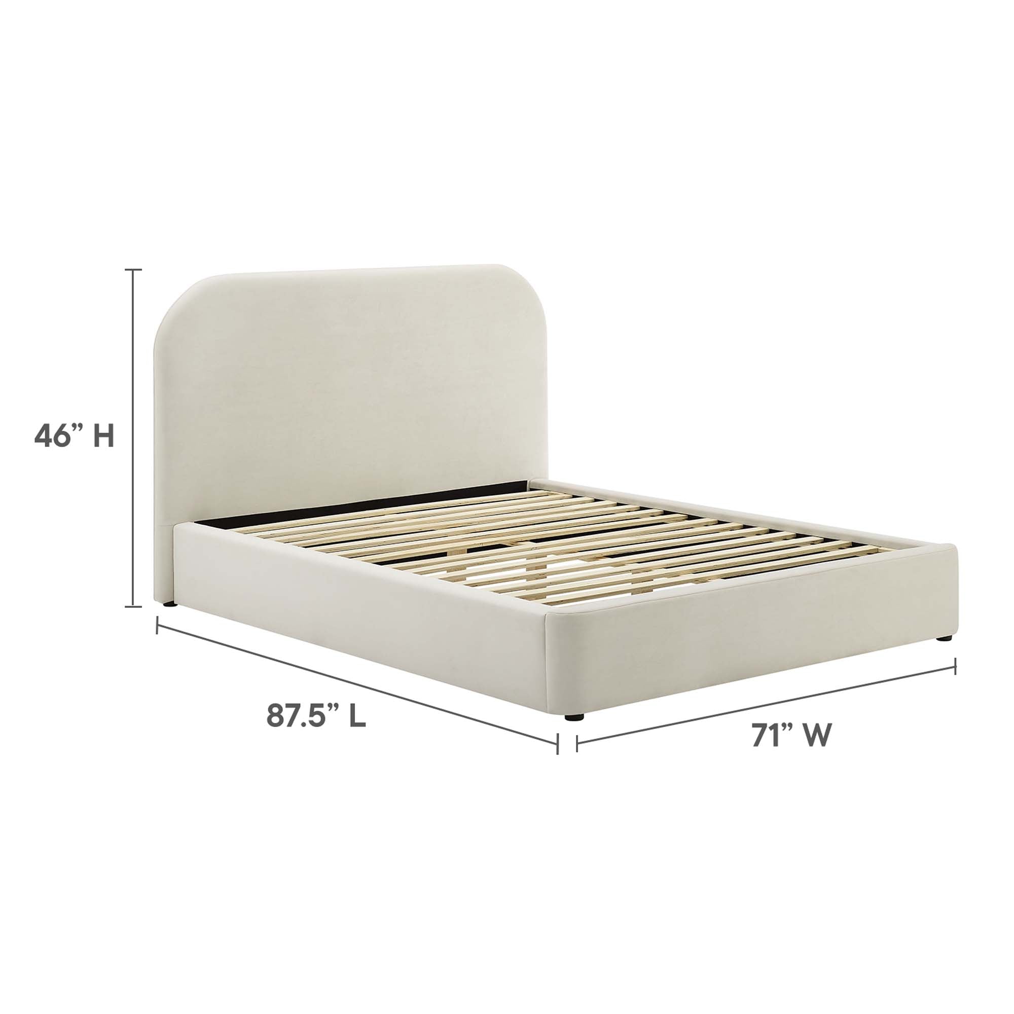 Keynote Alabaster Performance Velvet Curved Queen Platform Bed