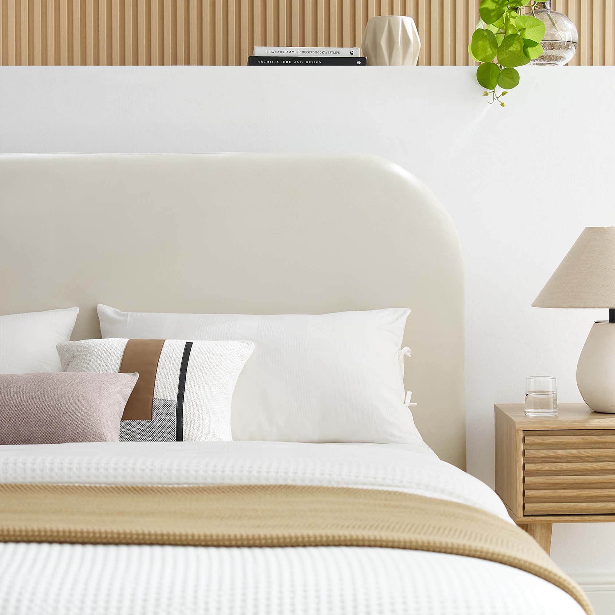 Keynote Alabaster Performance Velvet Curved Queen Platform Bed