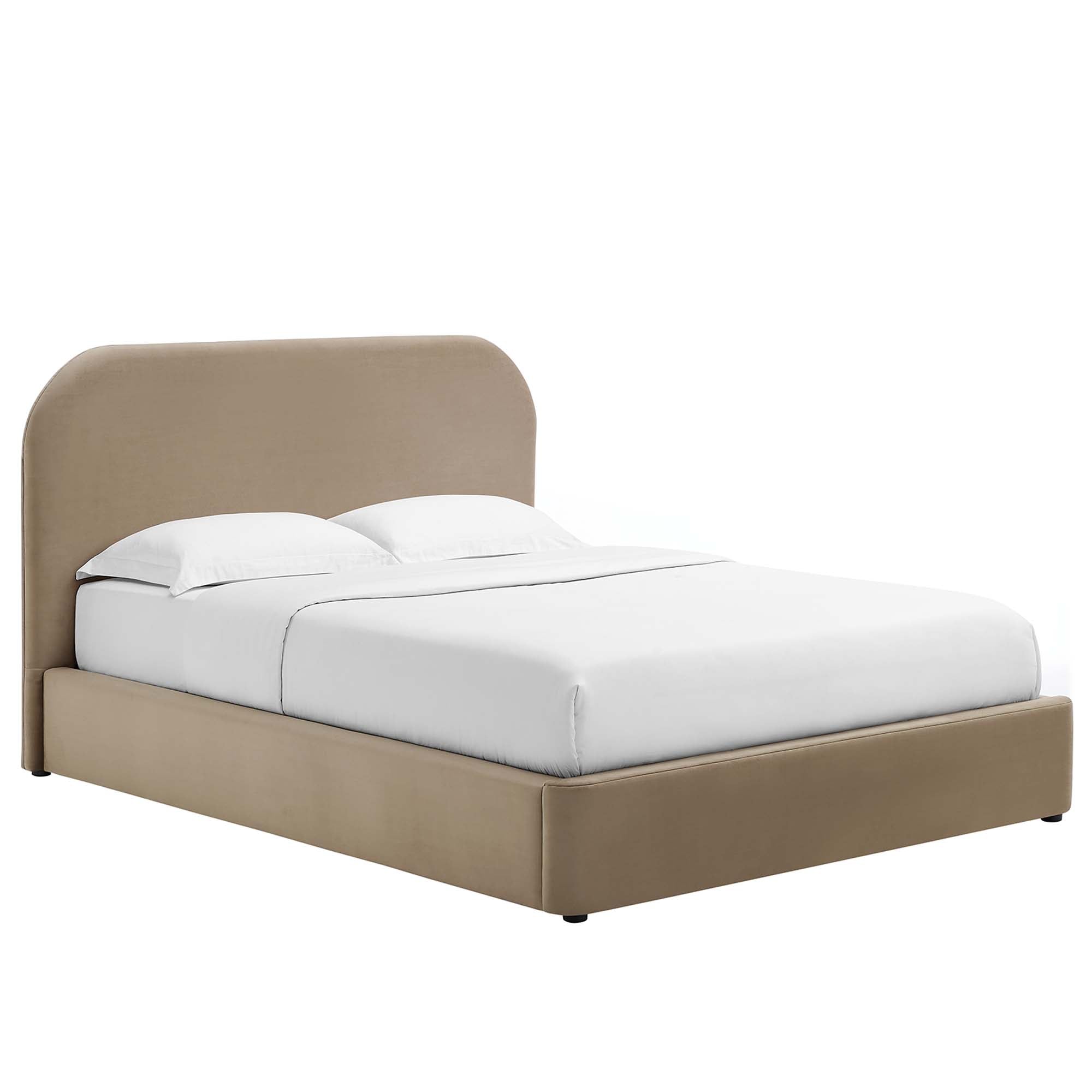 Keynote Alabaster Performance Velvet Curved Queen Platform Bed