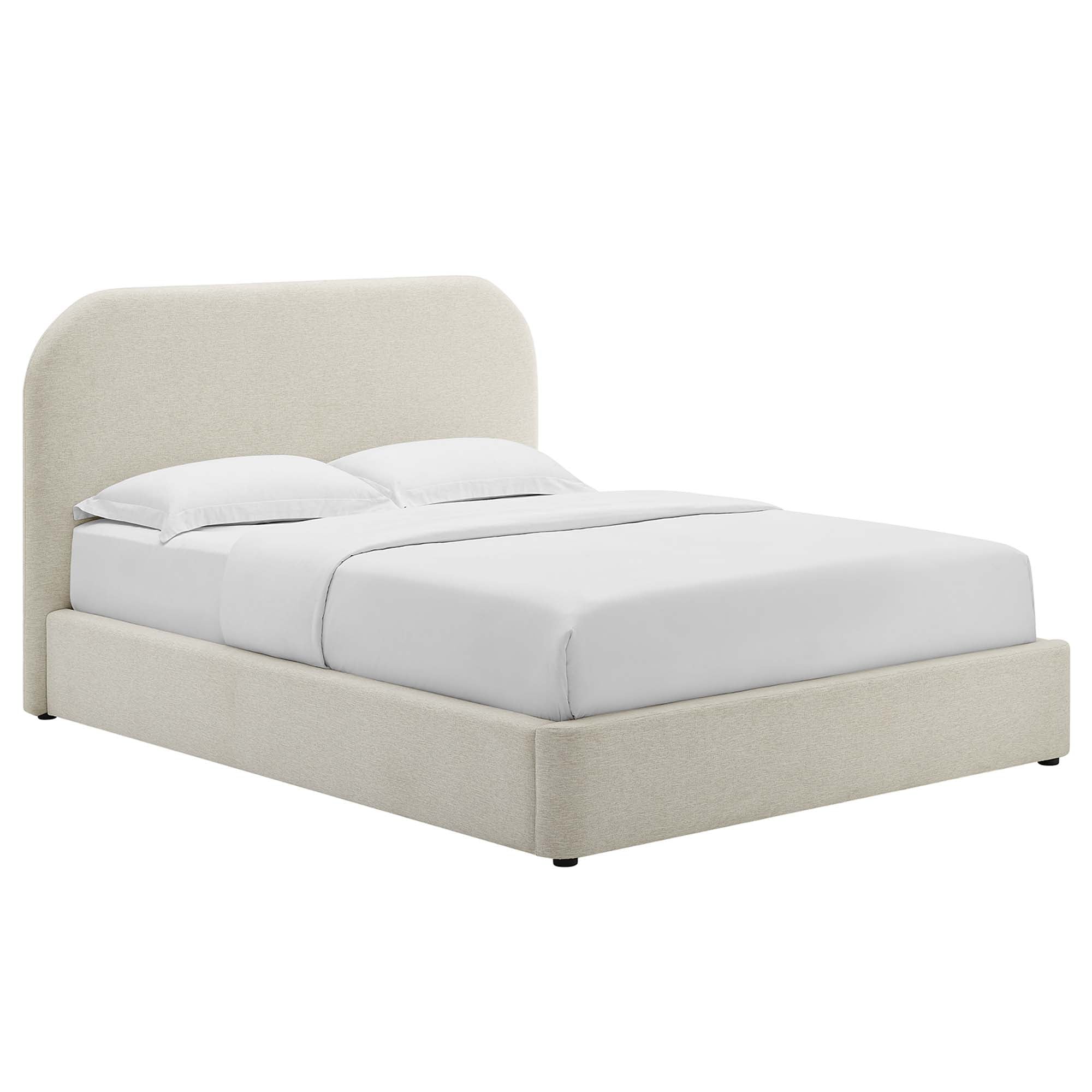 Keynote Heathered Weave Ivory Upholstered Fabric Curved King Platform Bed