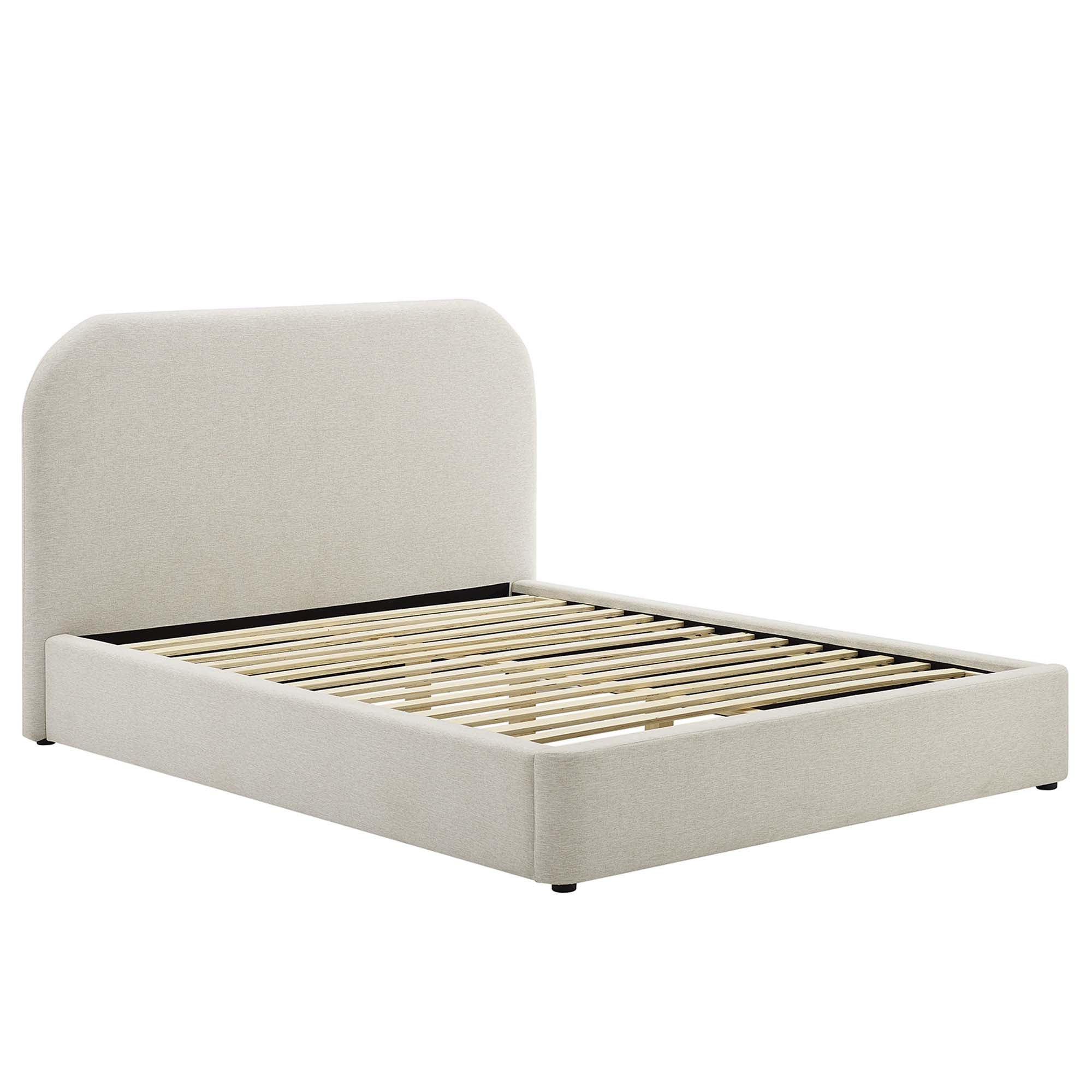 Keynote Heathered Weave Ivory Upholstered Fabric Curved King Platform Bed