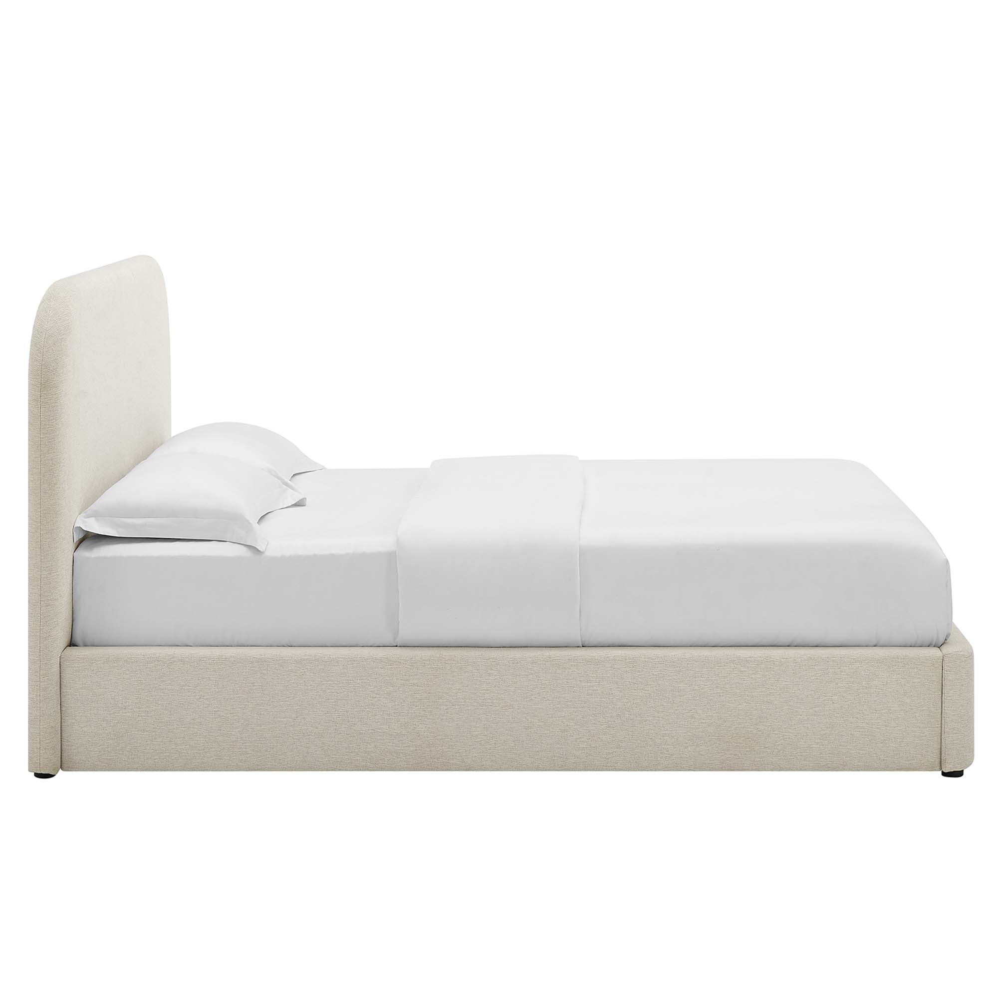 Keynote Heathered Weave Ivory Upholstered Fabric Curved King Platform Bed