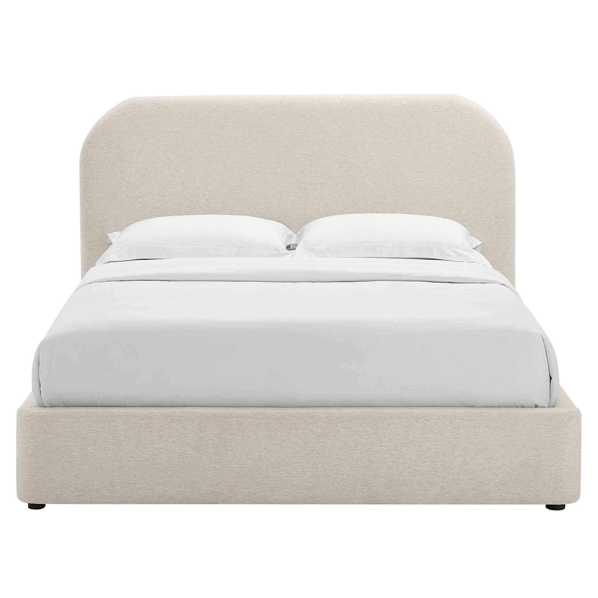 Keynote Heathered Weave Ivory Upholstered Fabric Curved King Platform Bed