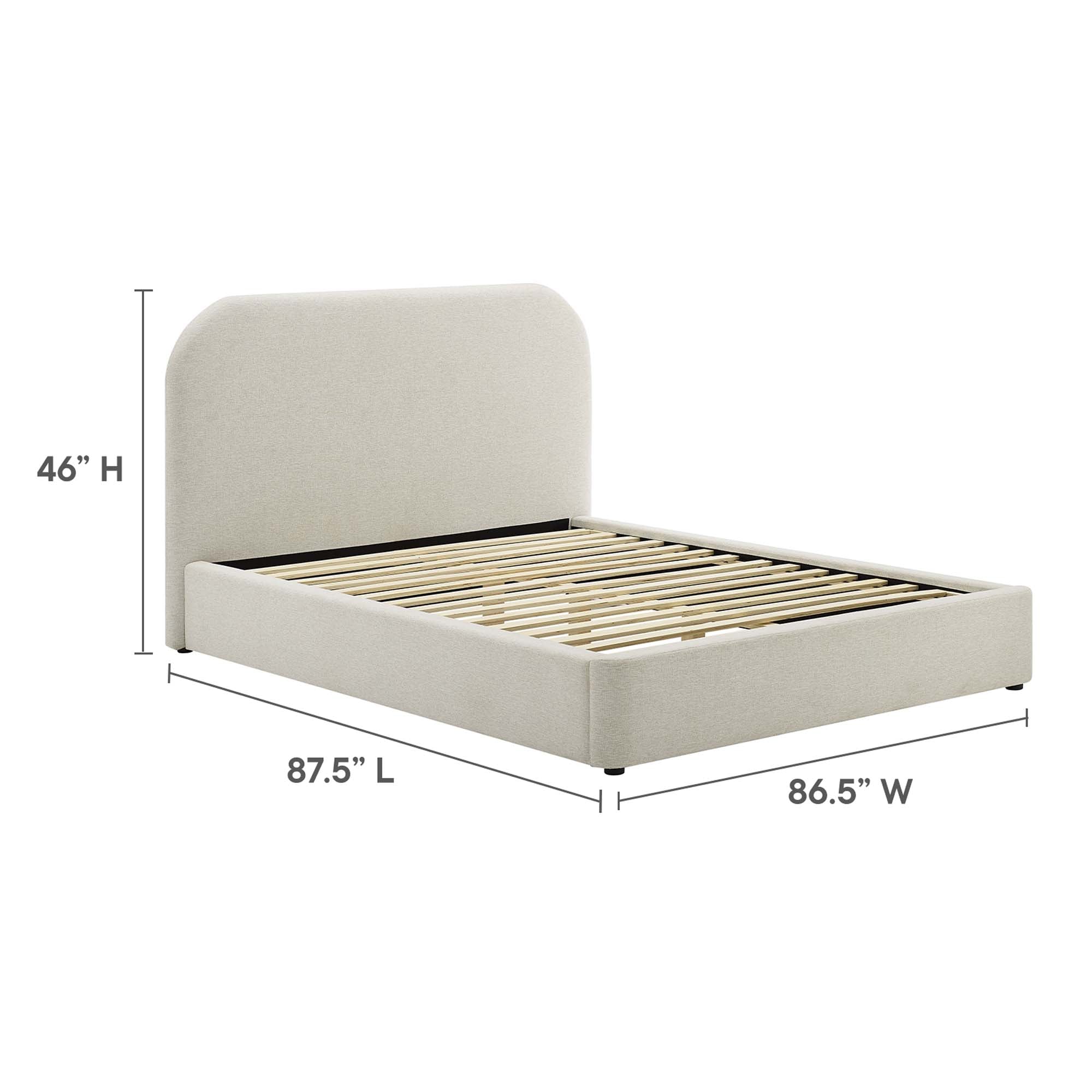 Keynote Heathered Weave Ivory Upholstered Fabric Curved King Platform Bed