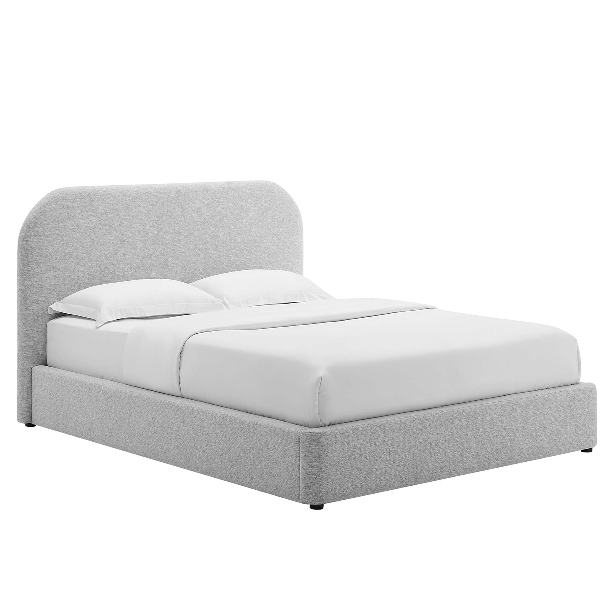 Keynote Upholstered Fabric Curved King Platform Bed, Heathered Weave Light Gray