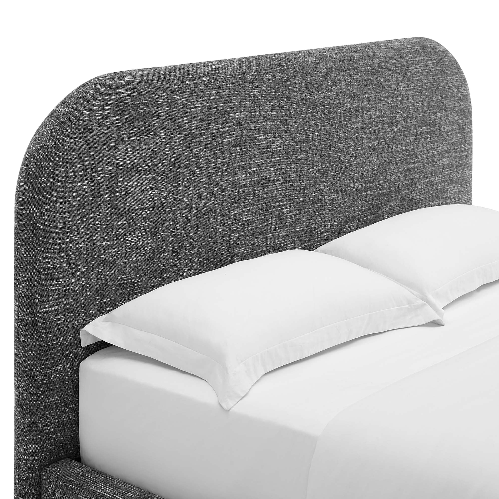 Keynote Upholstered Fabric Curved King Platform Bed, Heathered Weave Slate