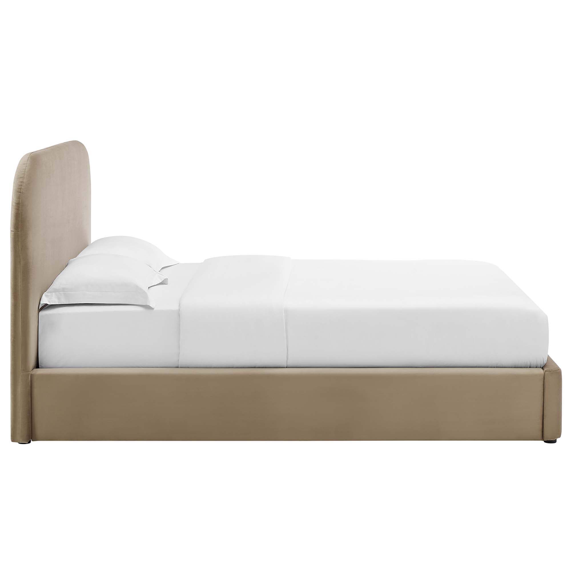 Keynote Taupe Performance Velvet Curved King Platform Bed