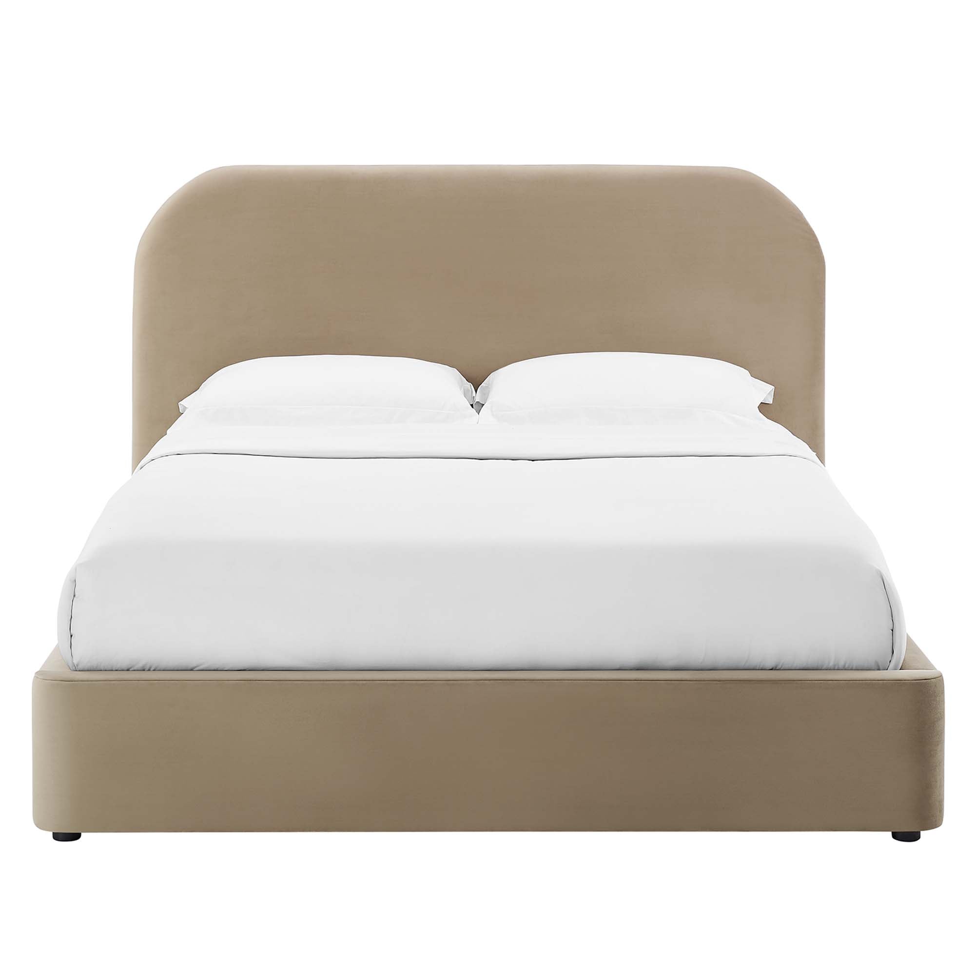 Keynote Taupe Performance Velvet Curved King Platform Bed