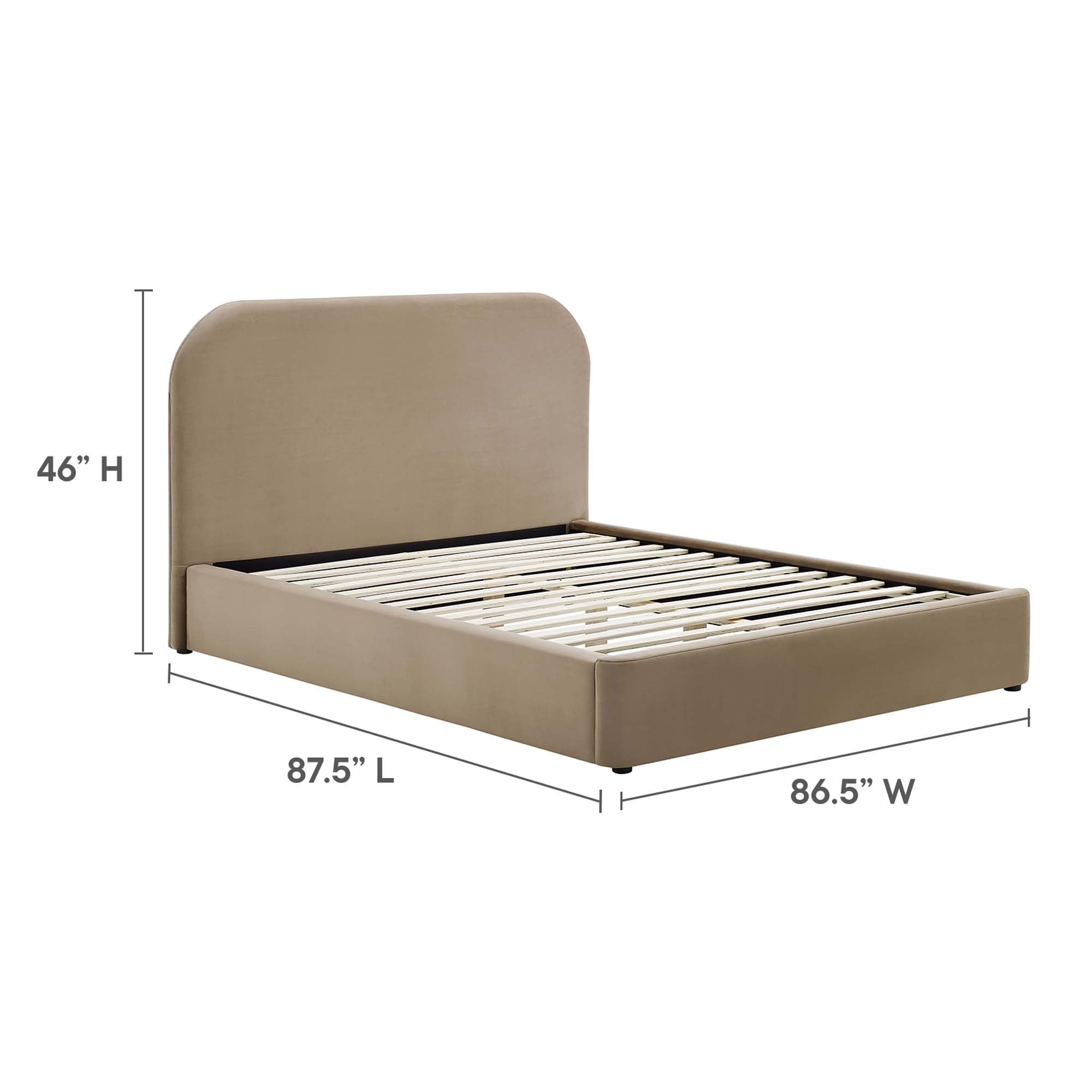 Keynote Taupe Performance Velvet Curved King Platform Bed
