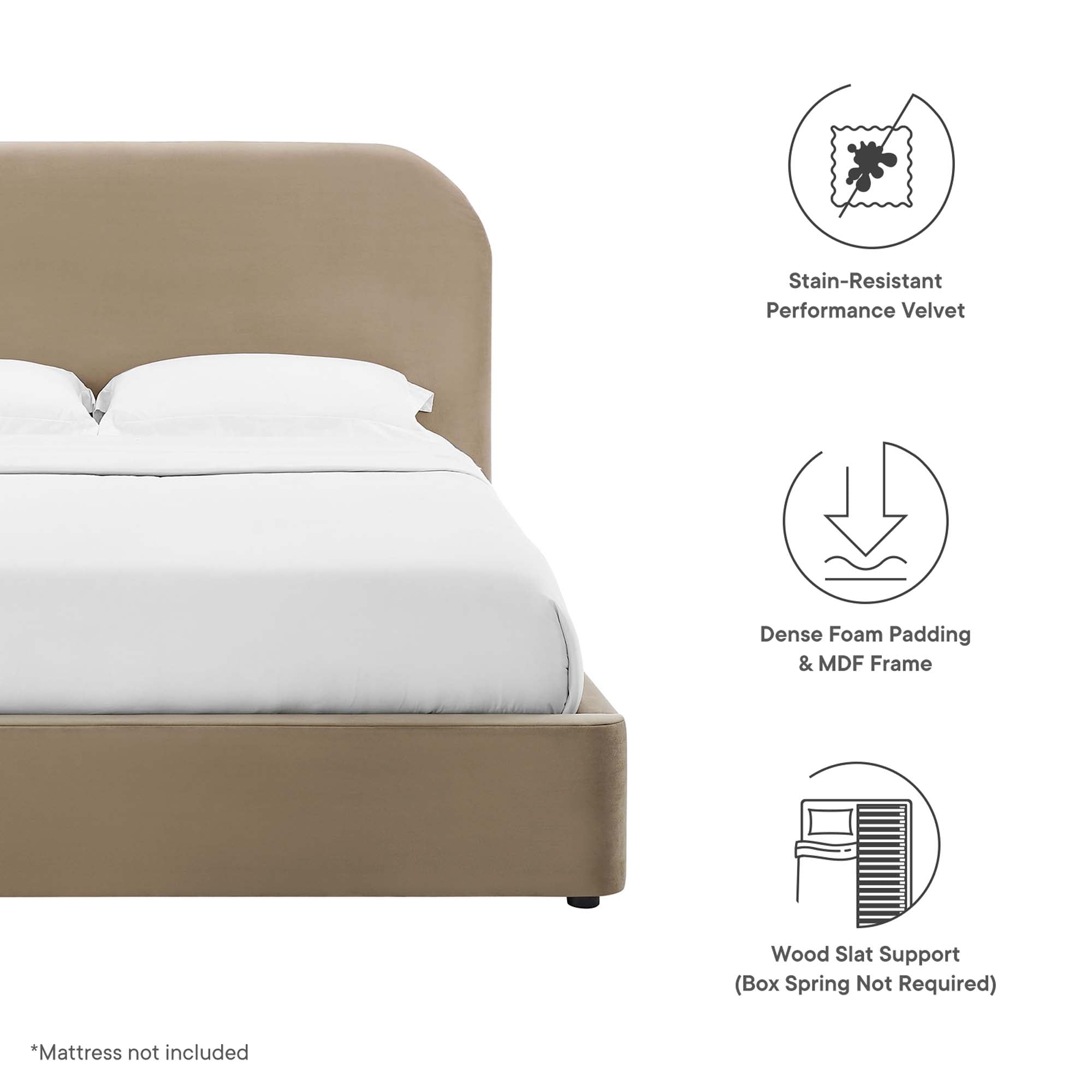 Keynote Taupe Performance Velvet Curved King Platform Bed