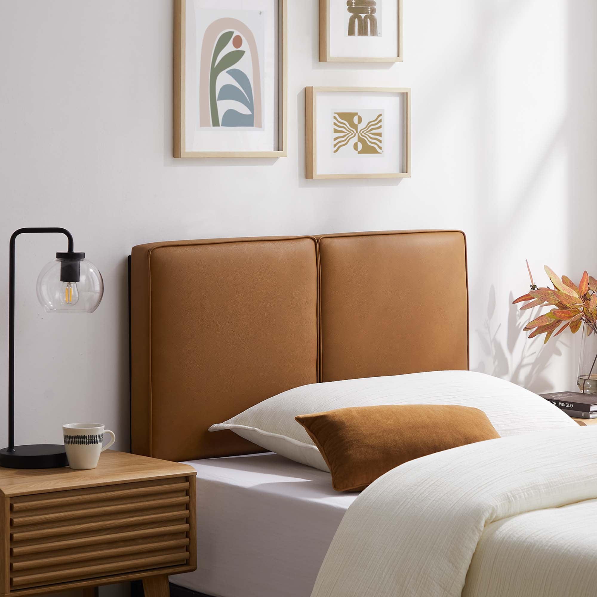 Lindee Vegan Leather Twin Headboard, Tan