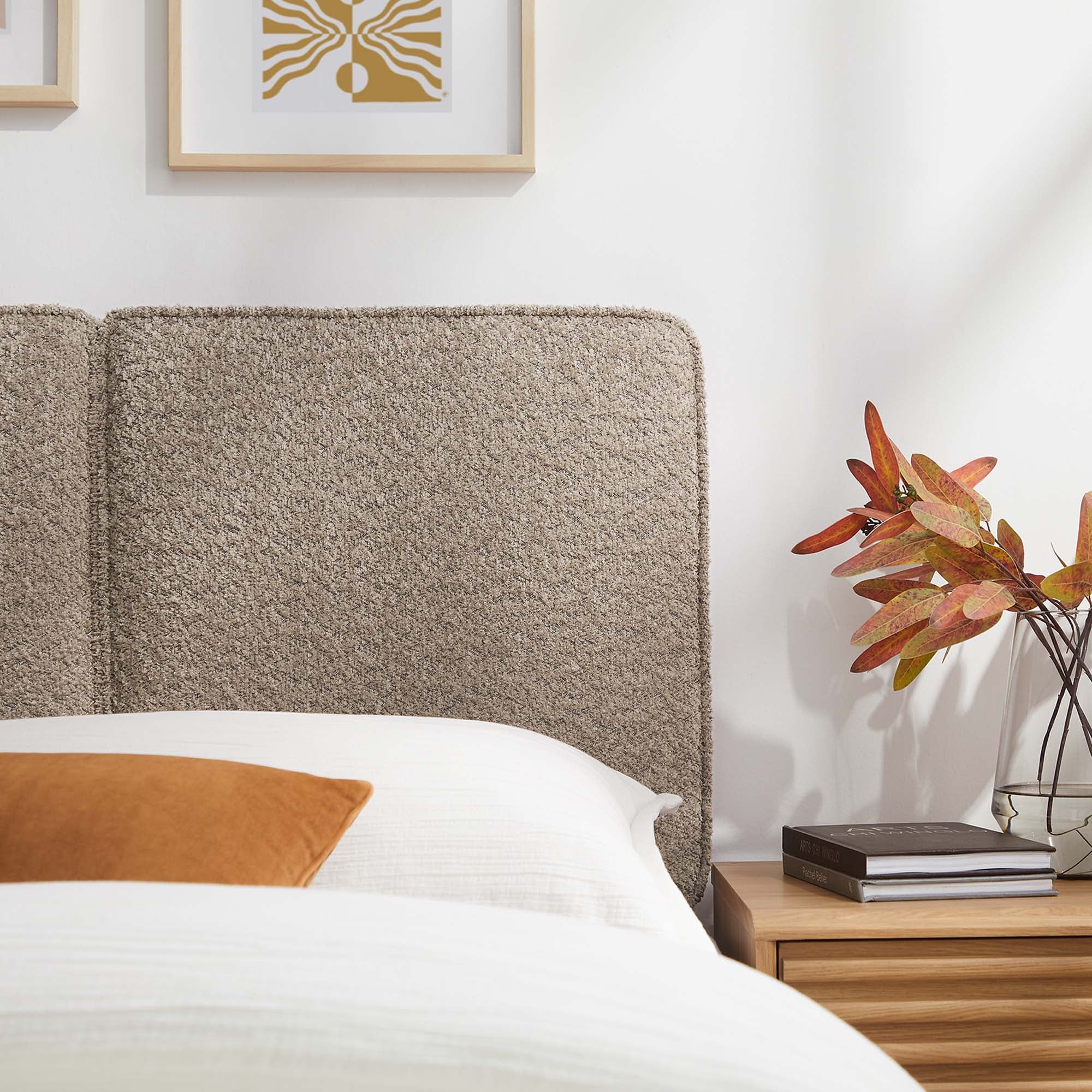 Lindee Boucle Fabric Twin Headboard, Oatmeal
