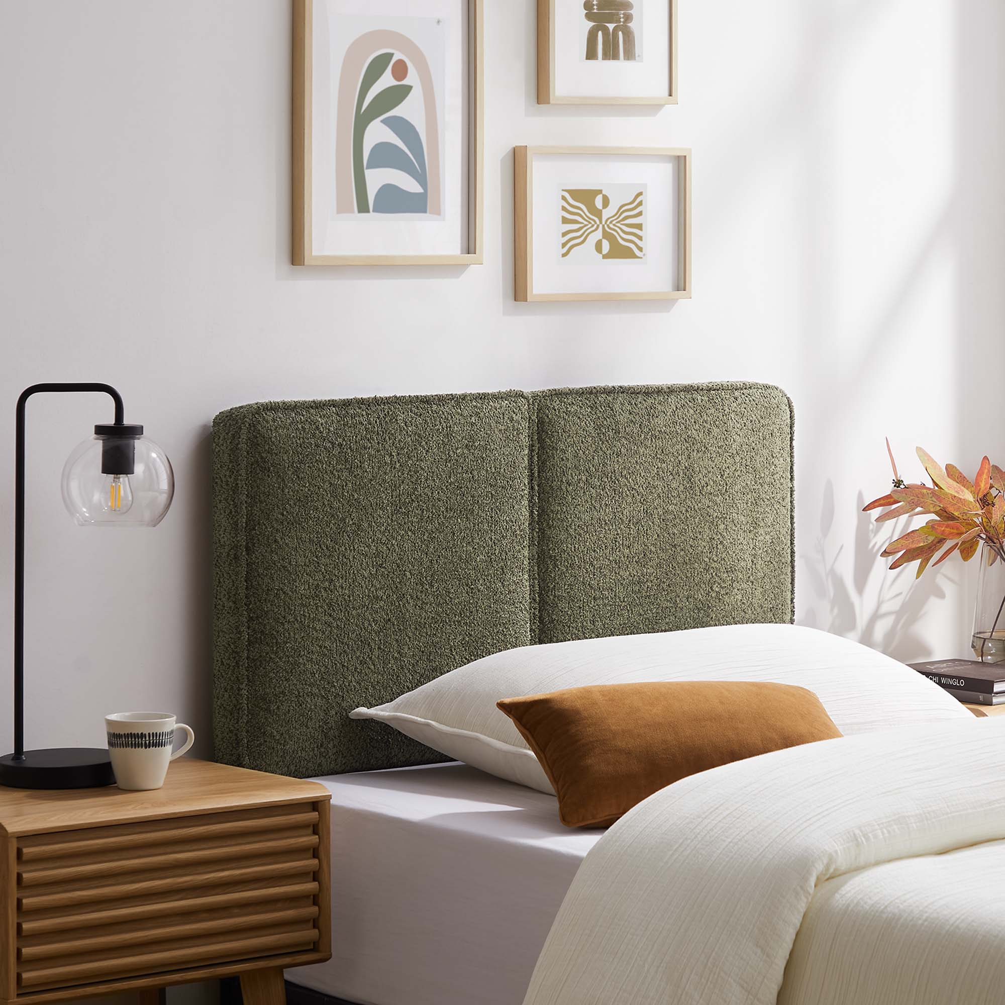 Lindee Boucle Fabric Twin Headboard, Sage