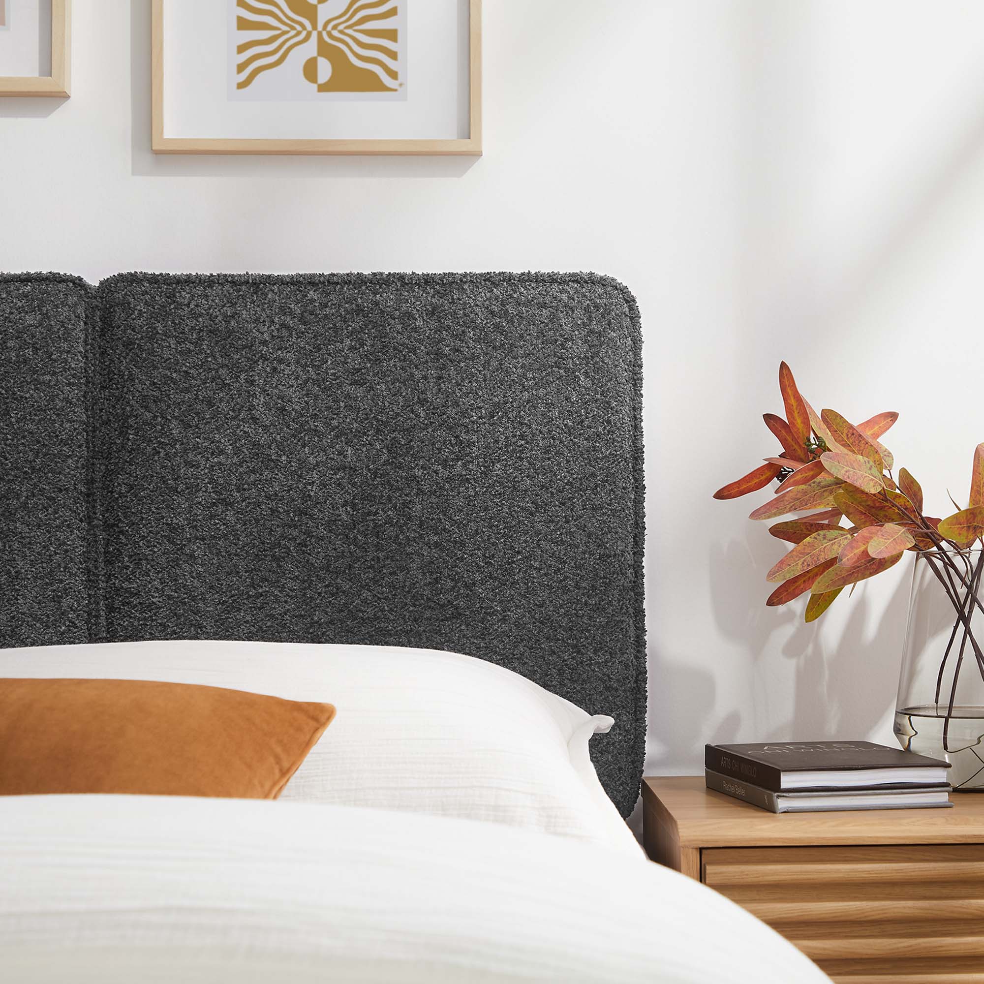 Lindee Boucle Fabric Twin Headboard, Slate