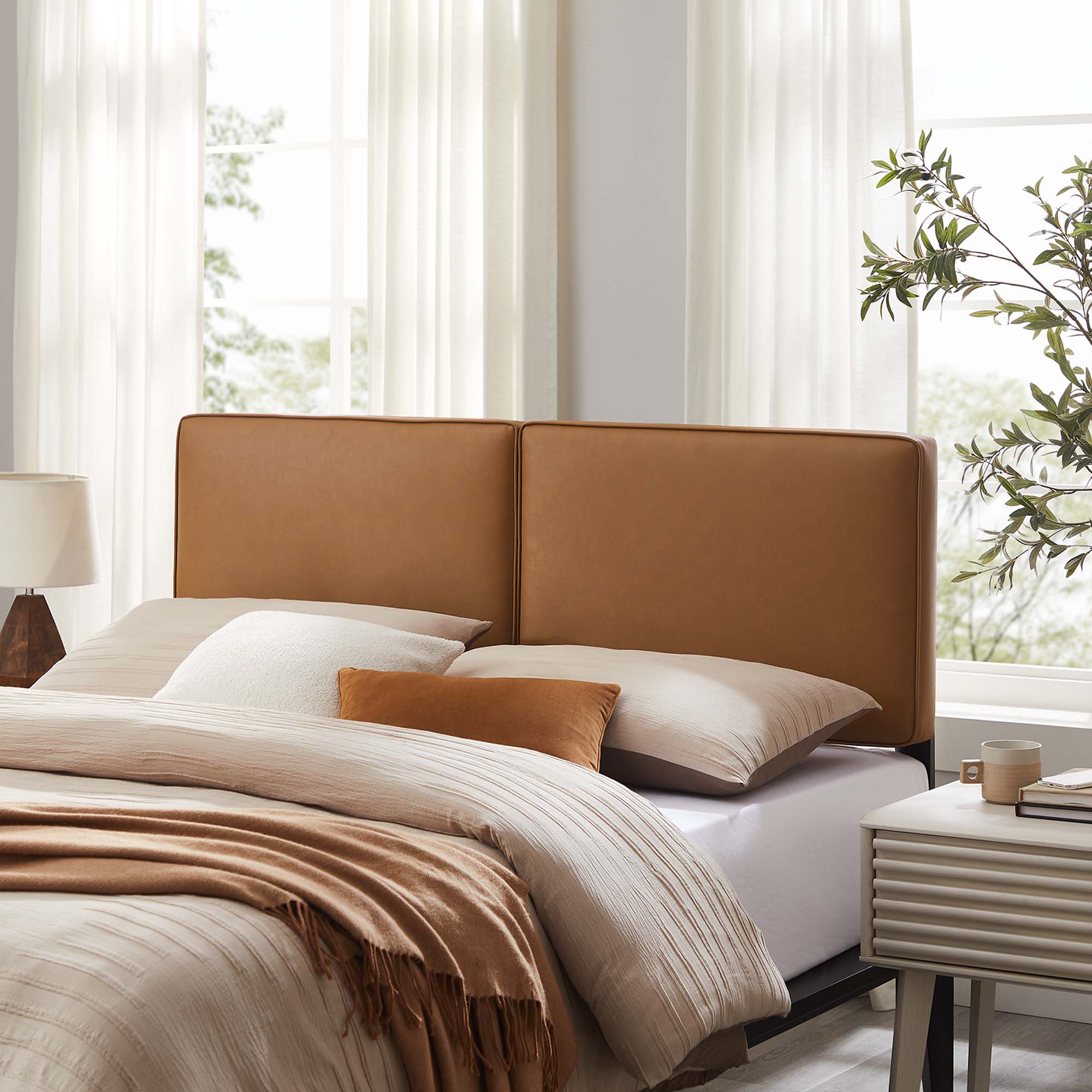 Lindee Vegan Leather Full Headboard, Tan