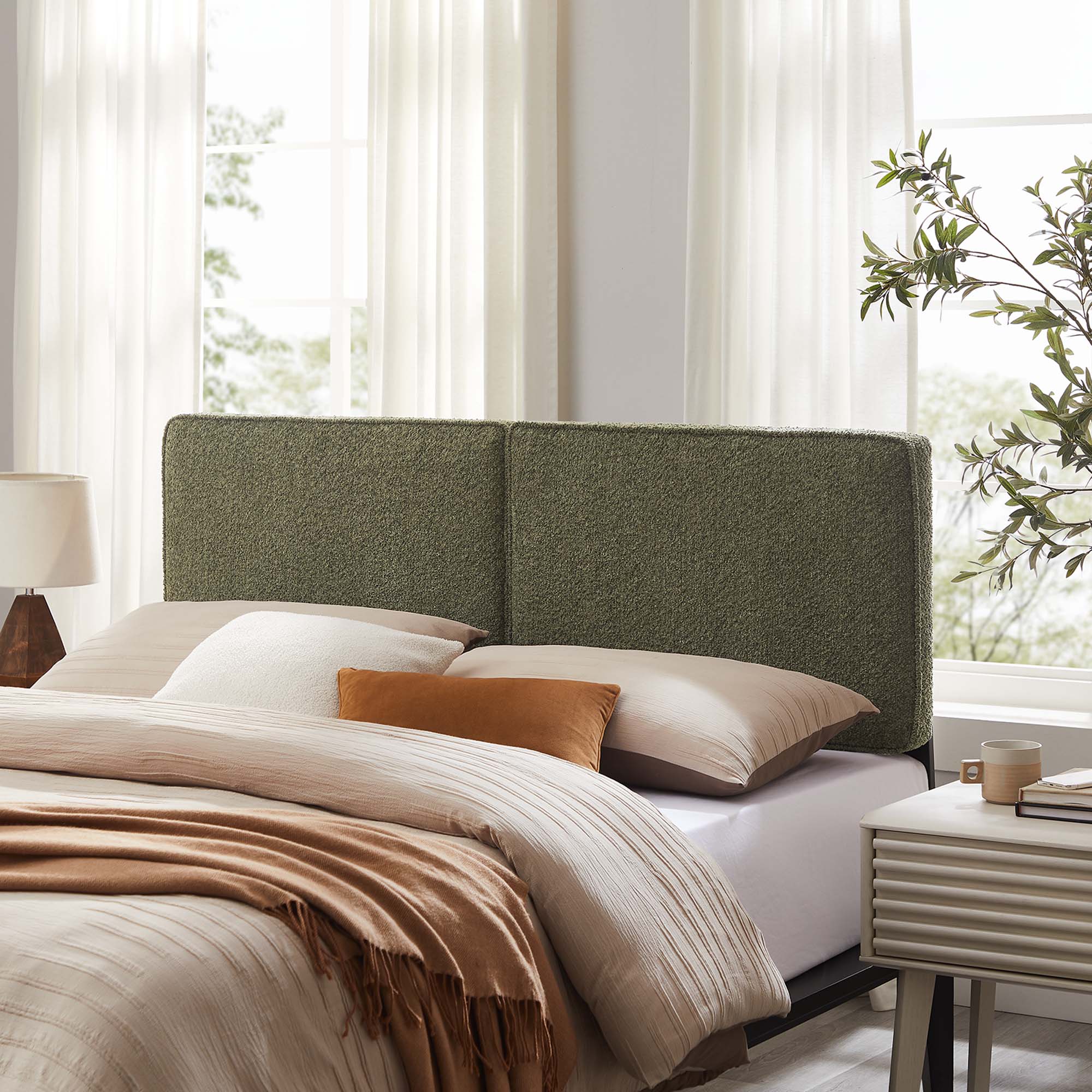 Lindee Boucle Fabric Full Headboard, Sage