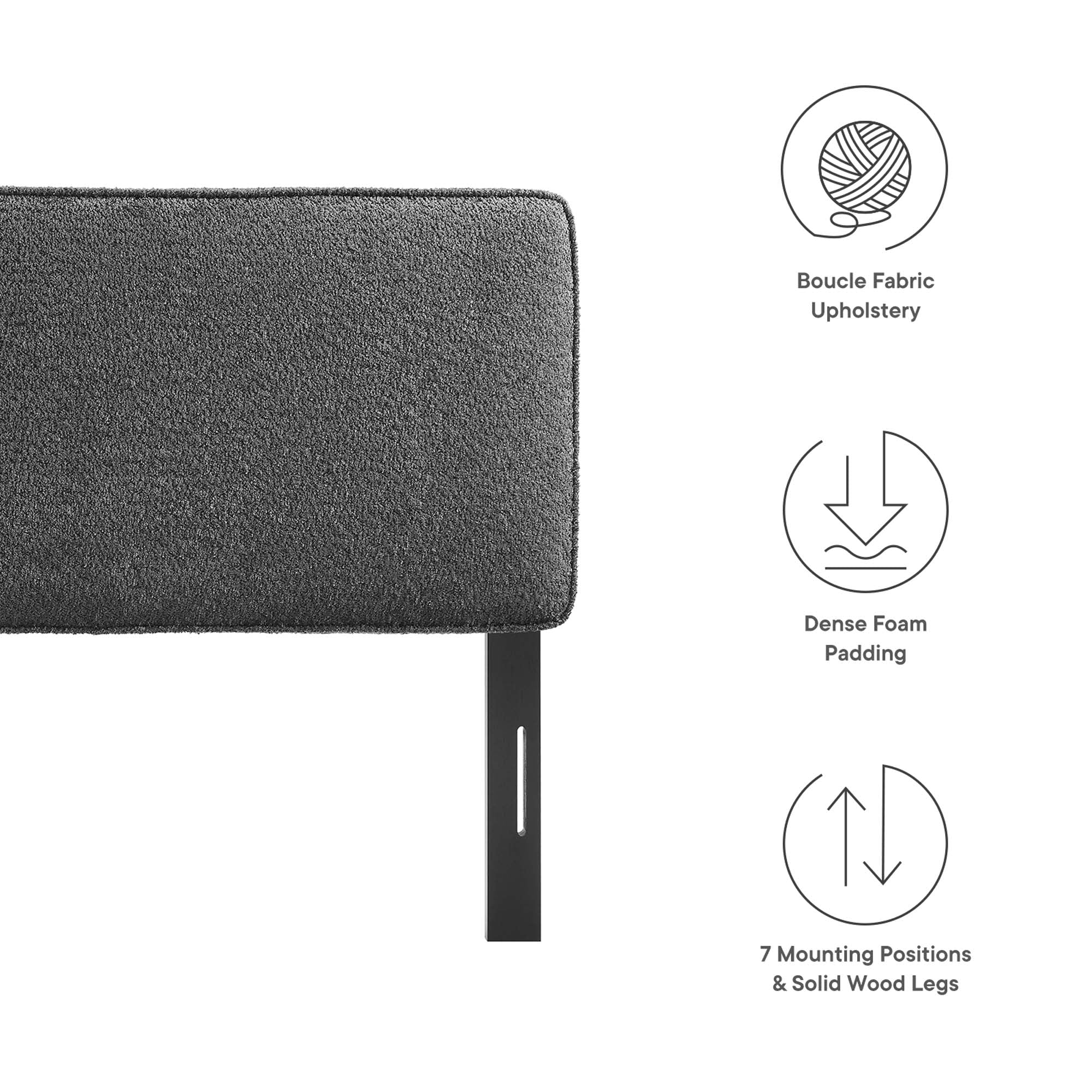 Lindee Boucle Fabric Full Headboard, Slate