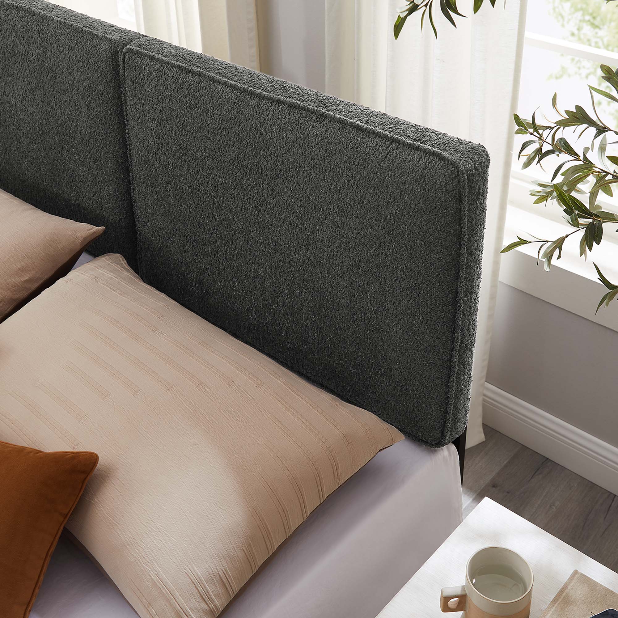 Lindee Boucle Fabric Full Headboard, Slate