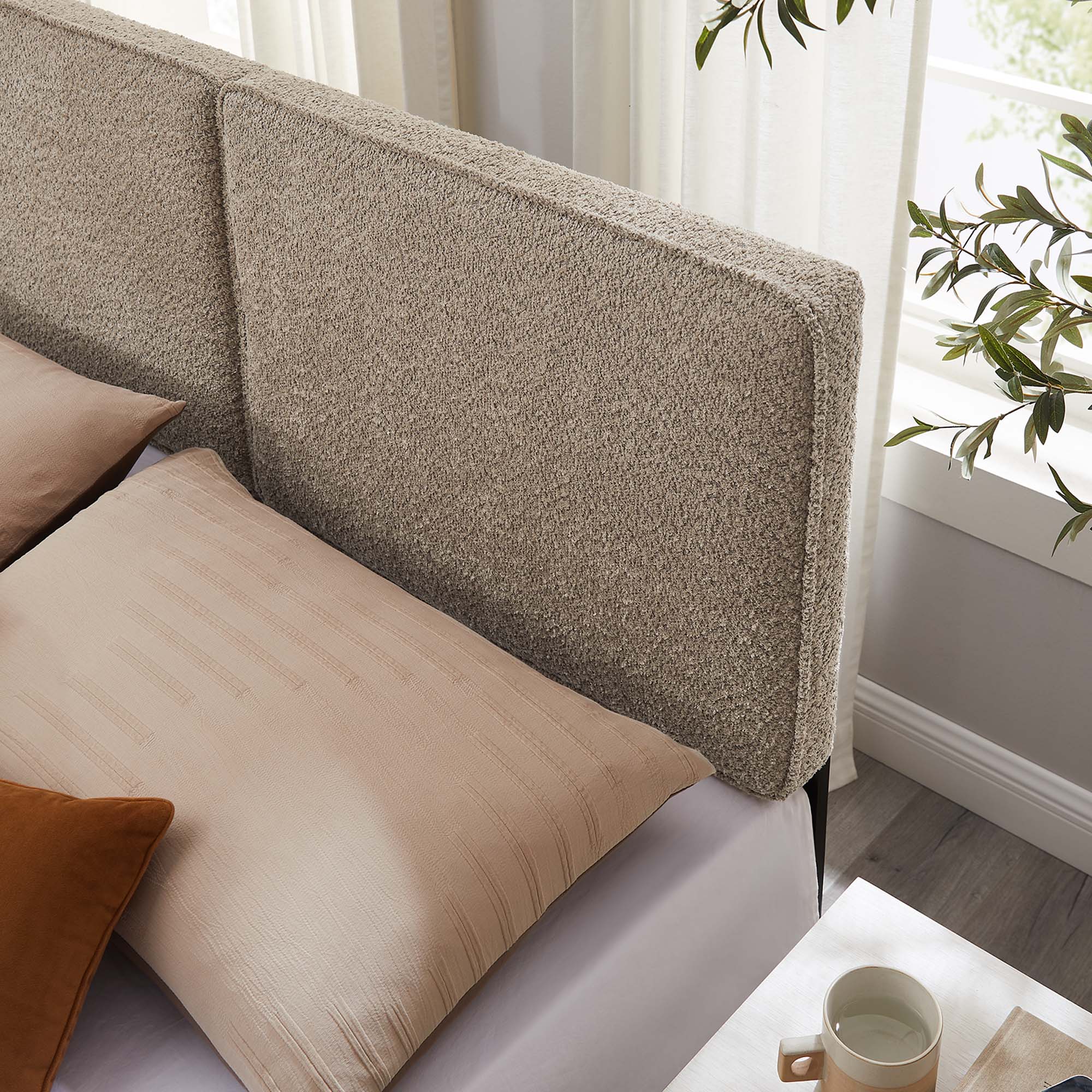 Lindee Boucle Fabric Queen Headboard, Oatmeal