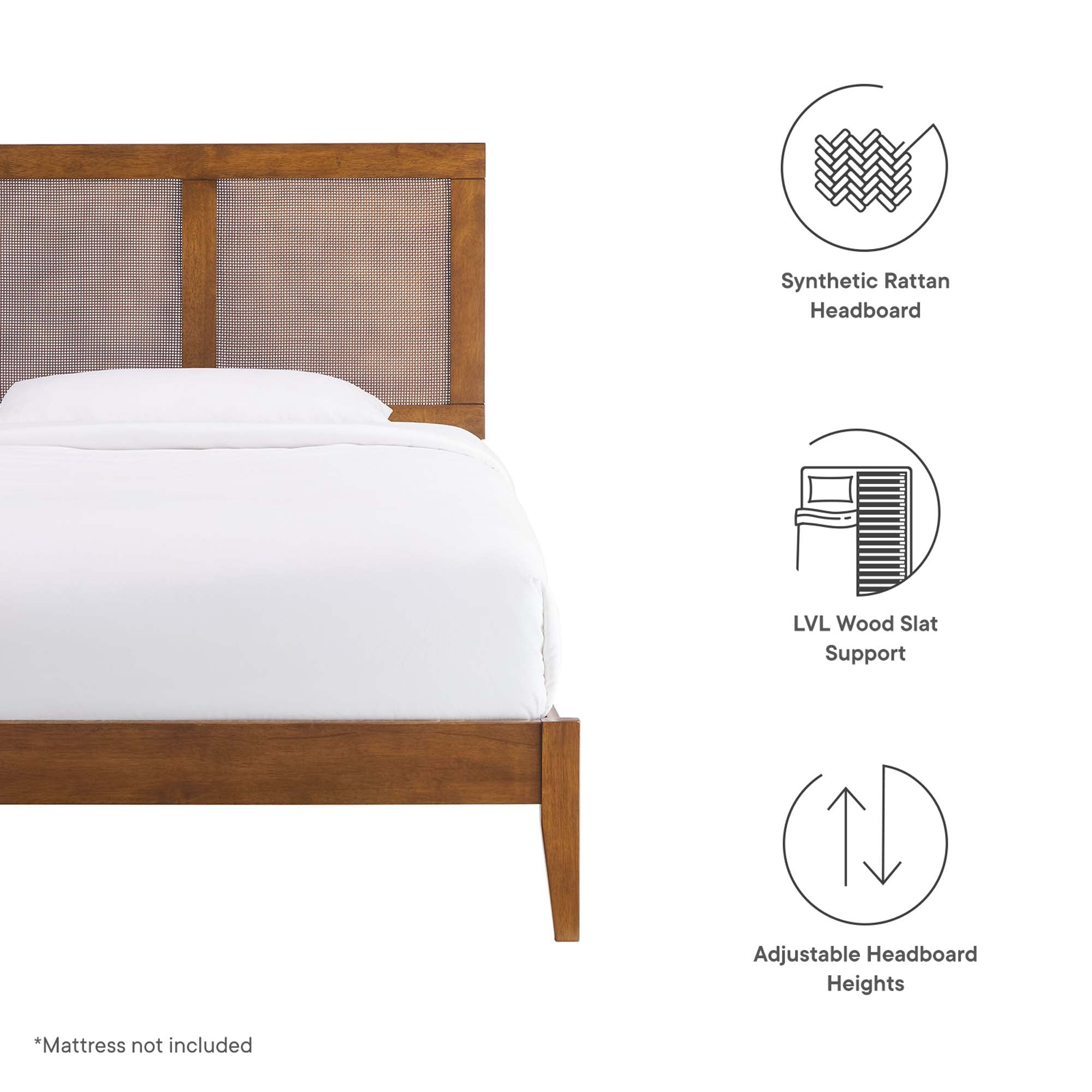 Sirocco Walnut Rattan and Wood Twin Platform Bed