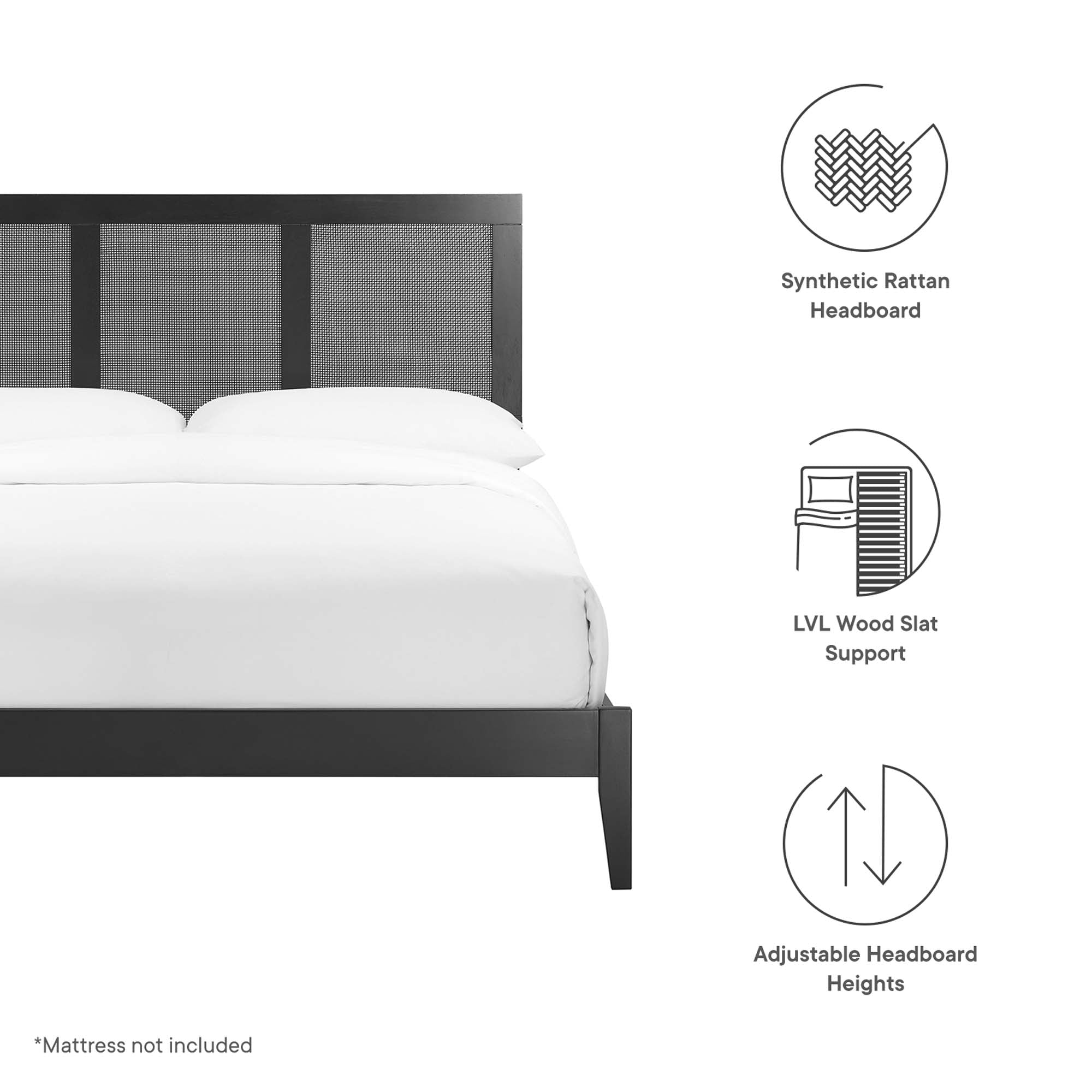 Sirocco Black Rattan and Wood Full Platform Bed