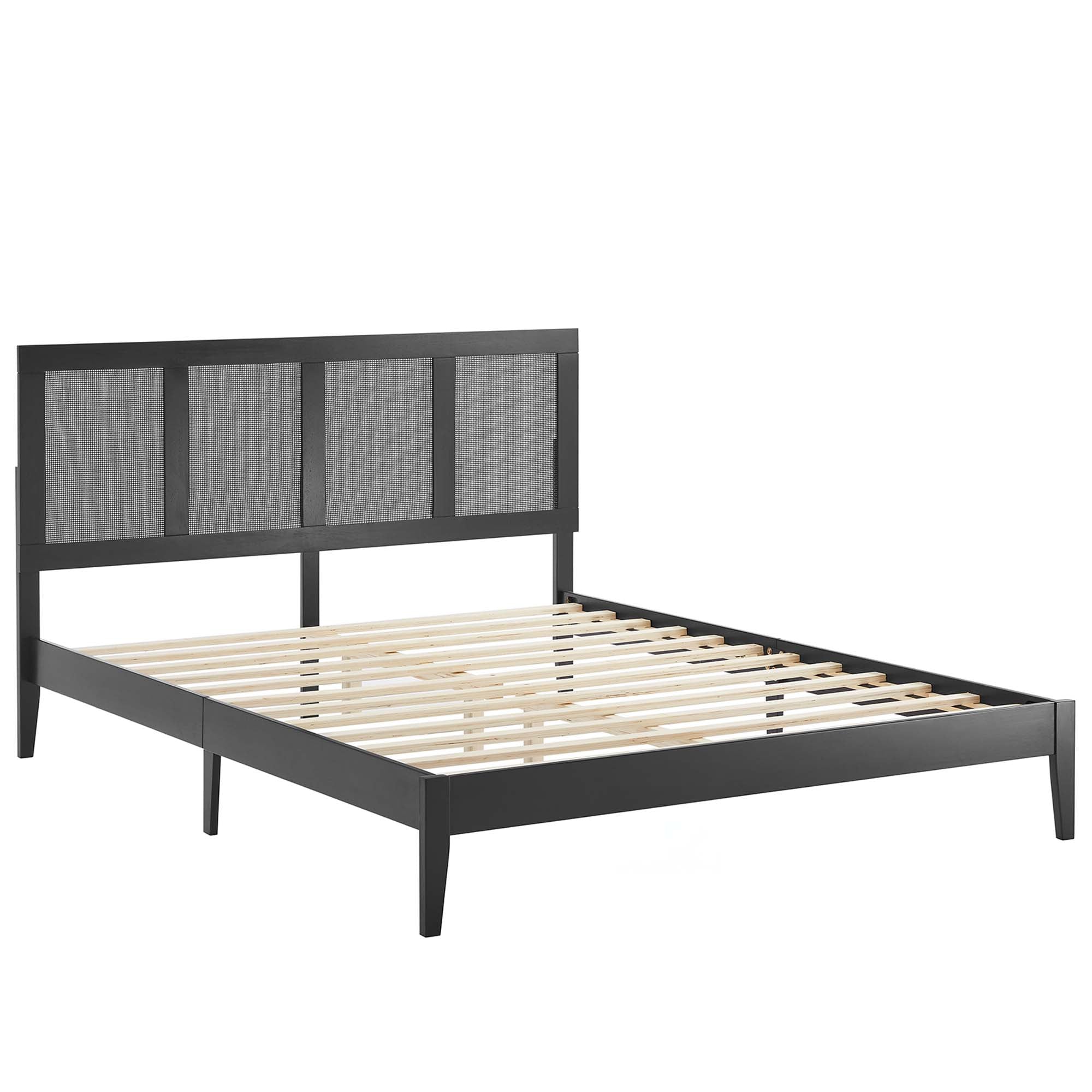 Sirocco Black Rattan and Wood King Platform Bed