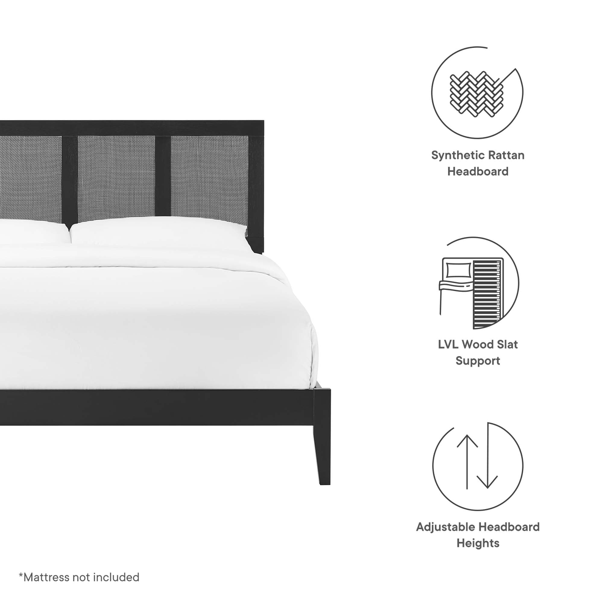 Sirocco Black Rattan and Wood King Platform Bed